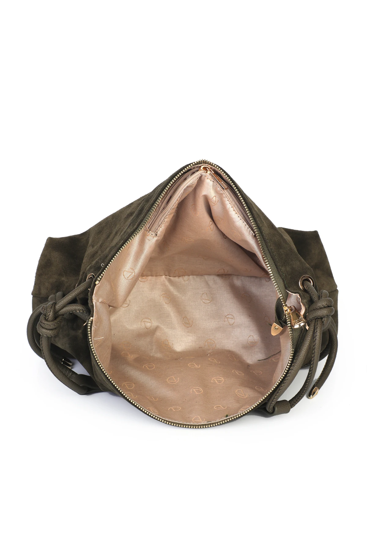 Feyre Hakiki Süet Deri Düğüm Detaylı Omuz Çantası - Haki Süet