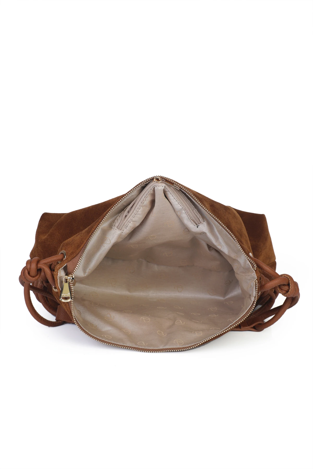 Feyre Hakiki Süet Deri Düğüm Detaylı Omuz Çantası - Taba Süet