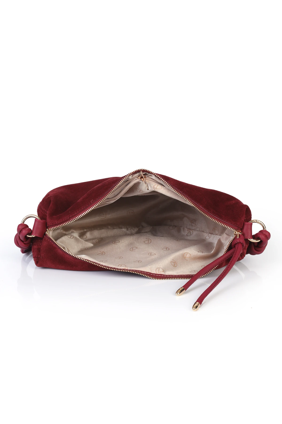 Clara Hakiki Deri Düğümlü Askılı Omuz Çantası - Bordo Süet