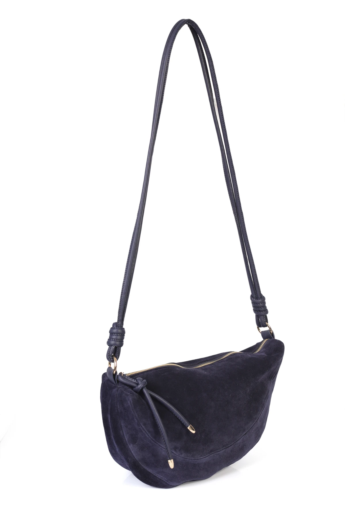 Clara Hakiki Deri Düğümlü Askılı Omuz Çantası - Lacivert Süet