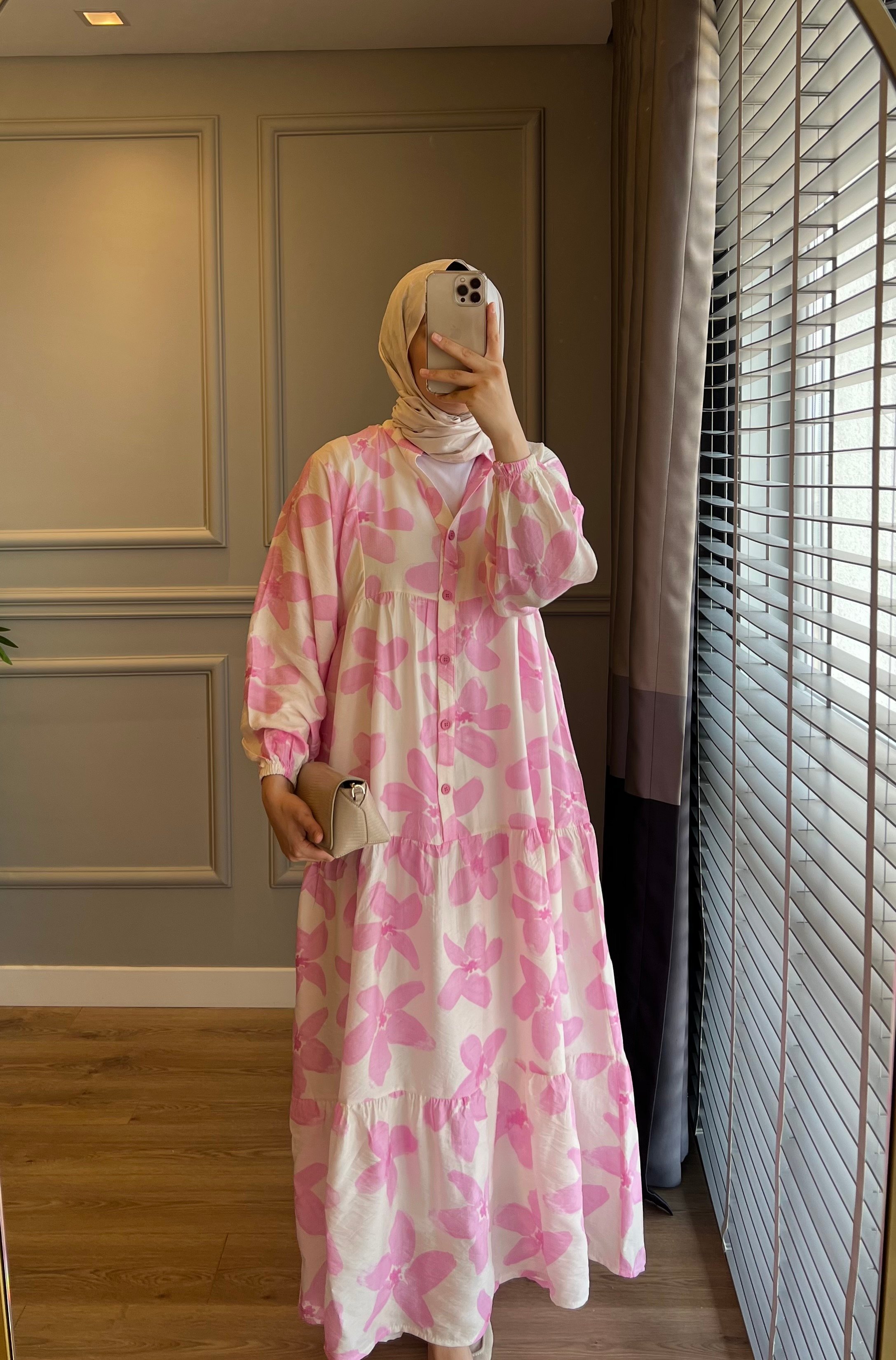 Çiçek Modal Elbise Pembe