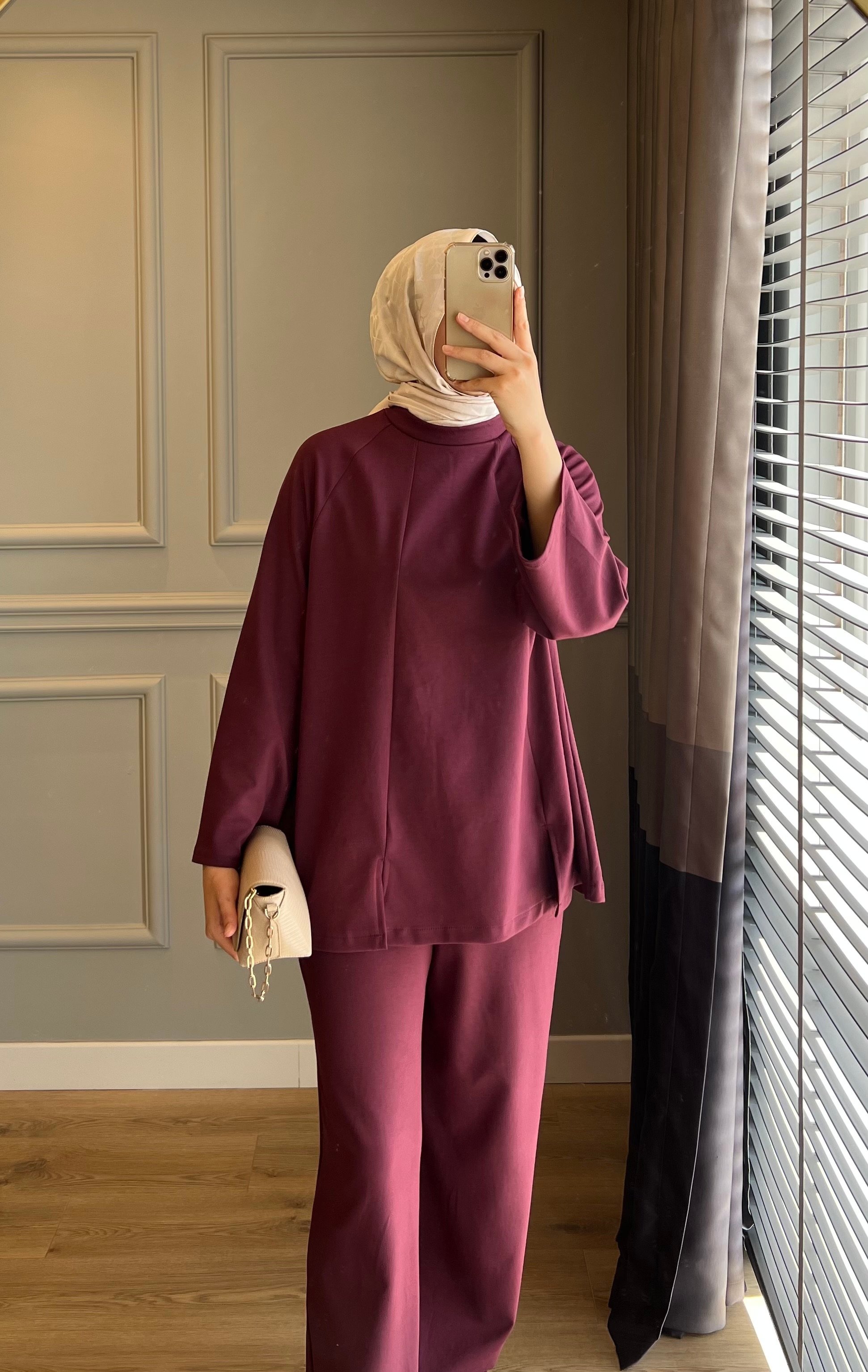 Yırtmaçlı Oys Takım Bordo
