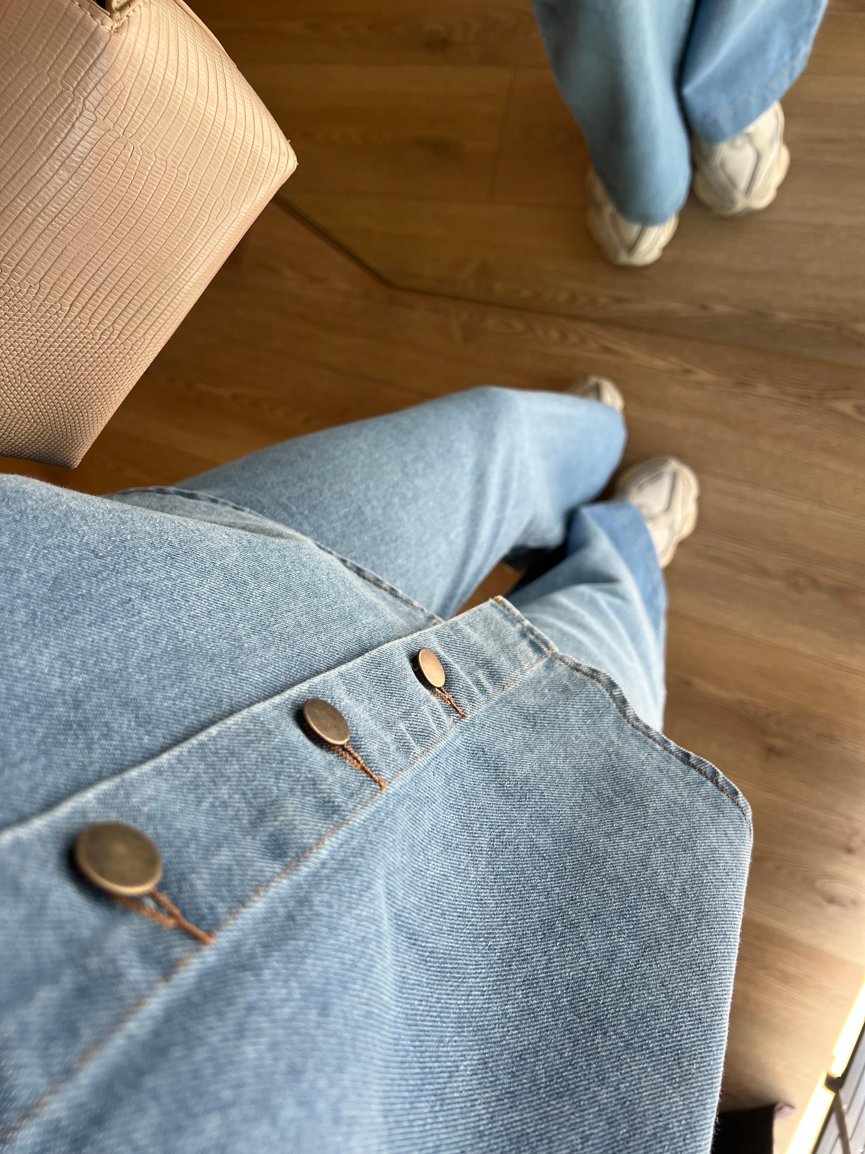 Cep Detaylı Denim Takım Mavi