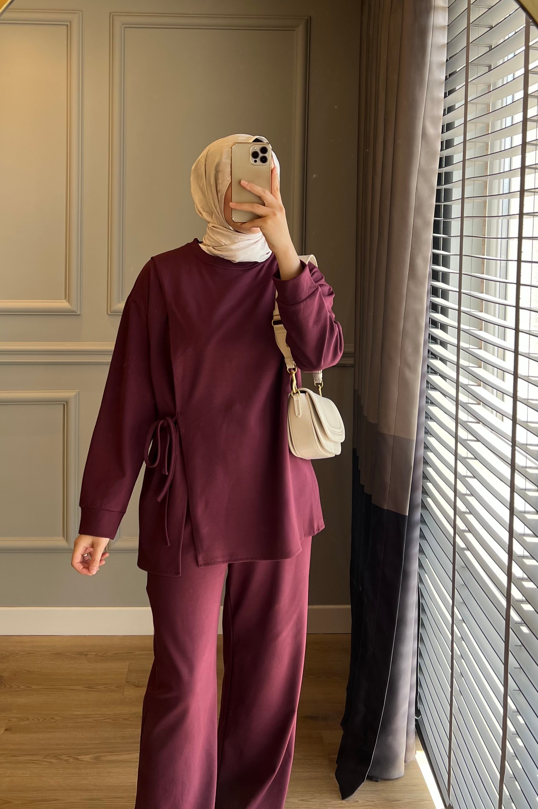 Modal Yan Bağlama Takım Bordo