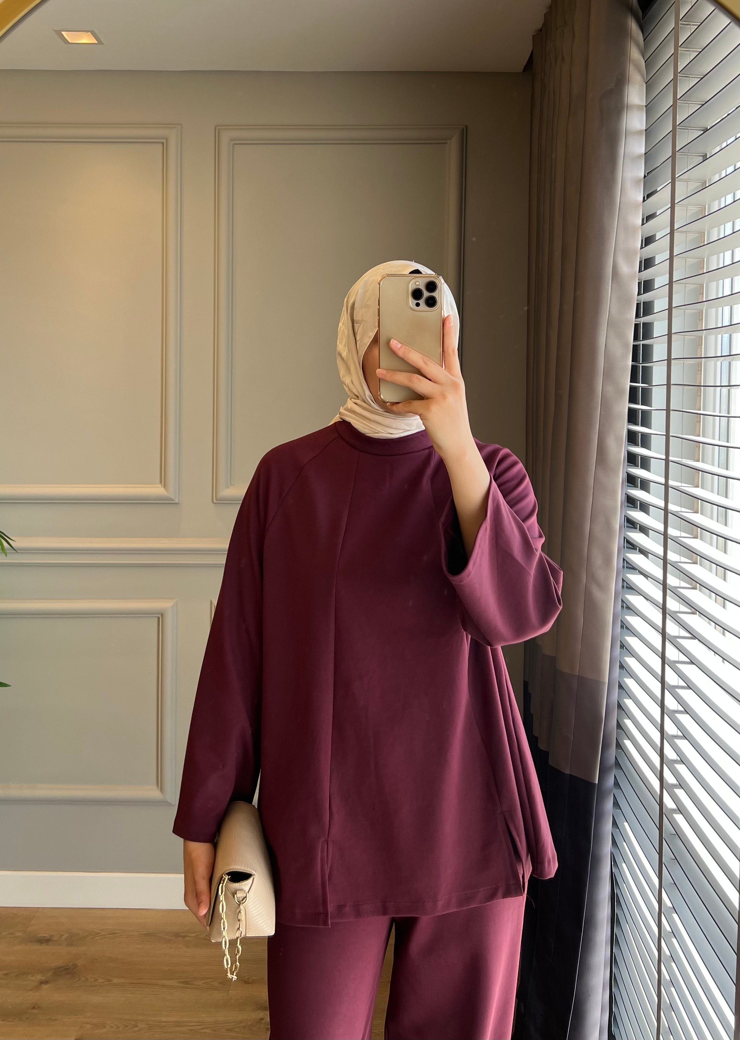 Yırtmaçlı Oys Takım Bordo