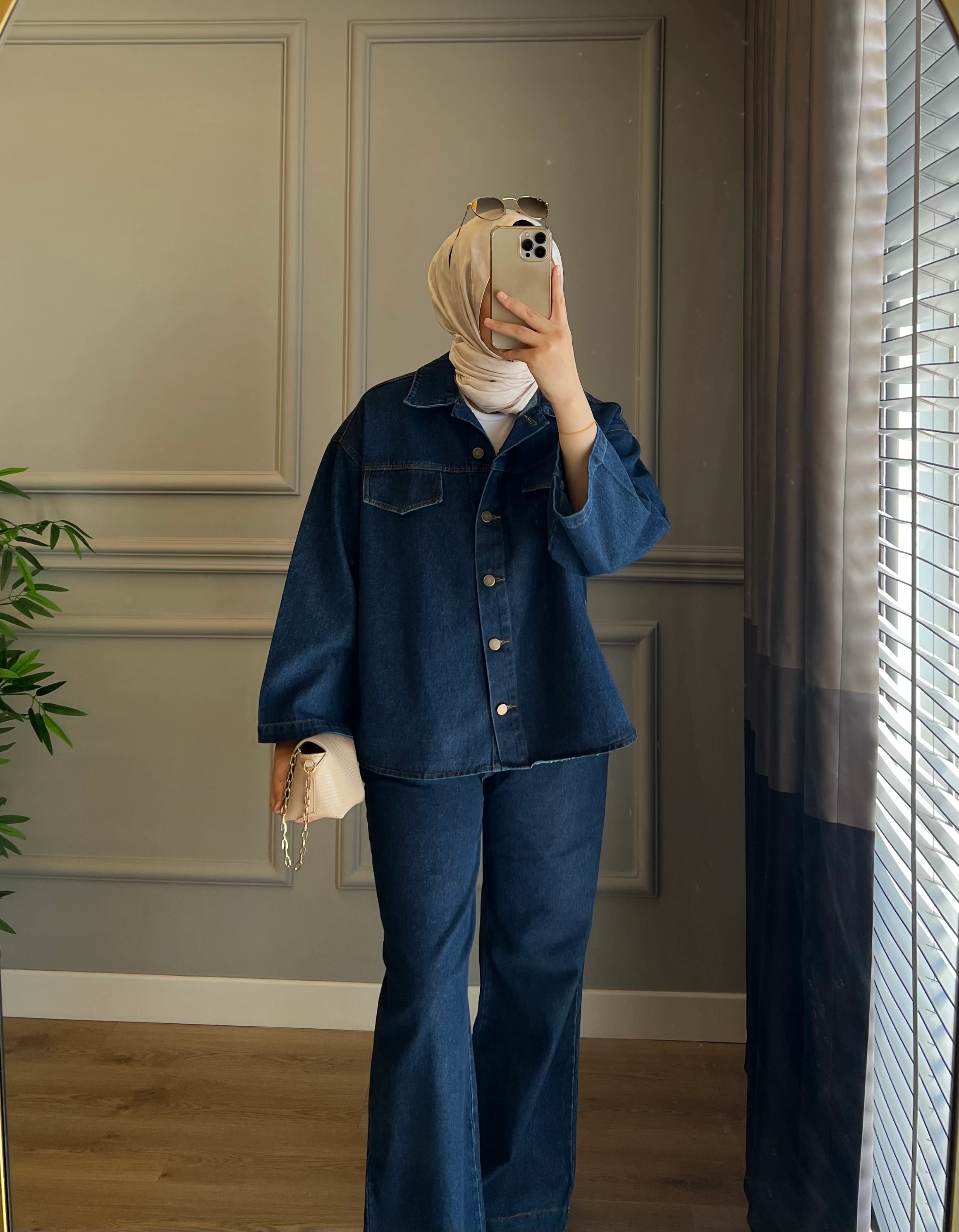 Cep Detaylı Denim Takım Lacivert