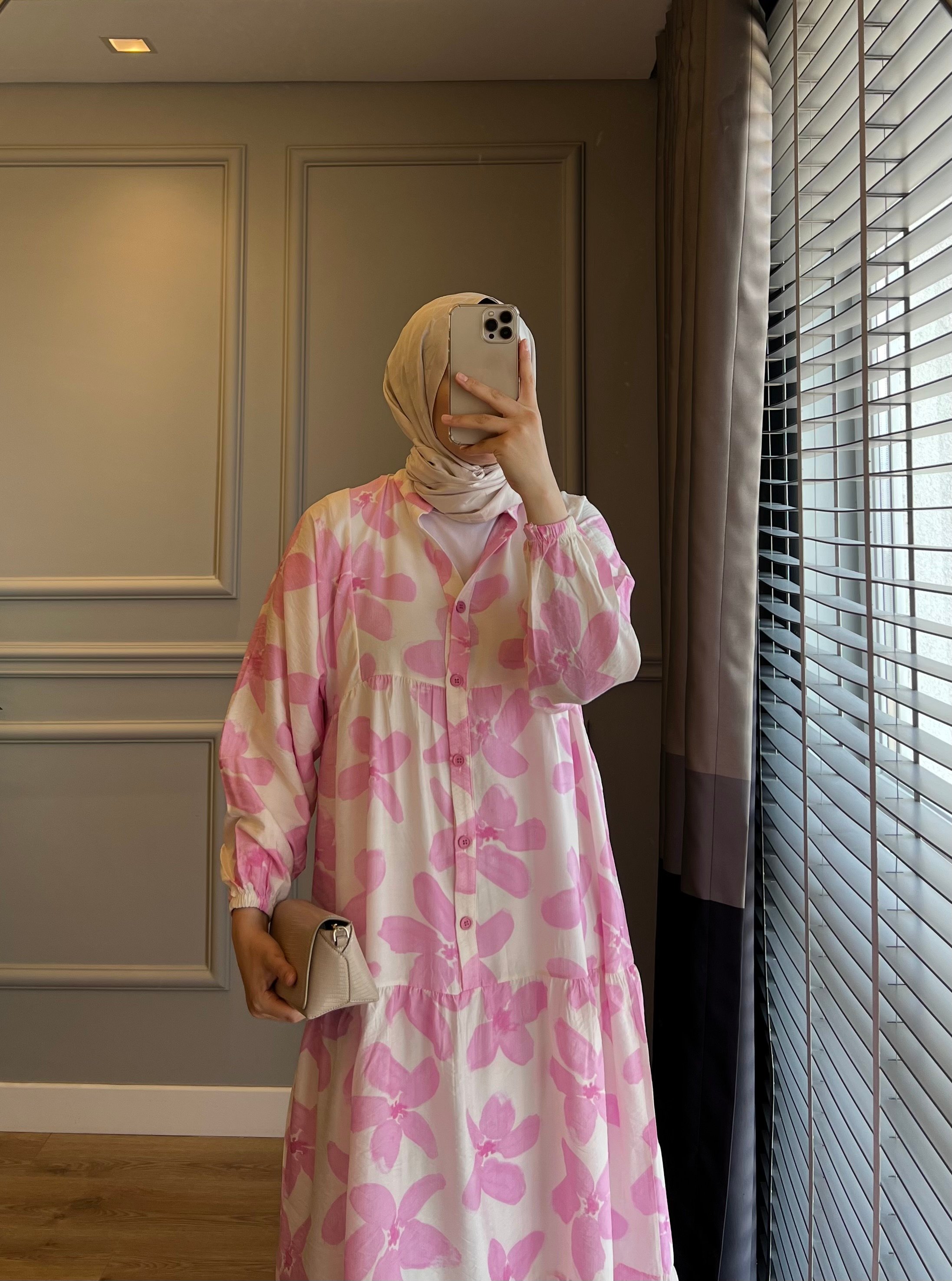 Çiçek Modal Elbise Pembe