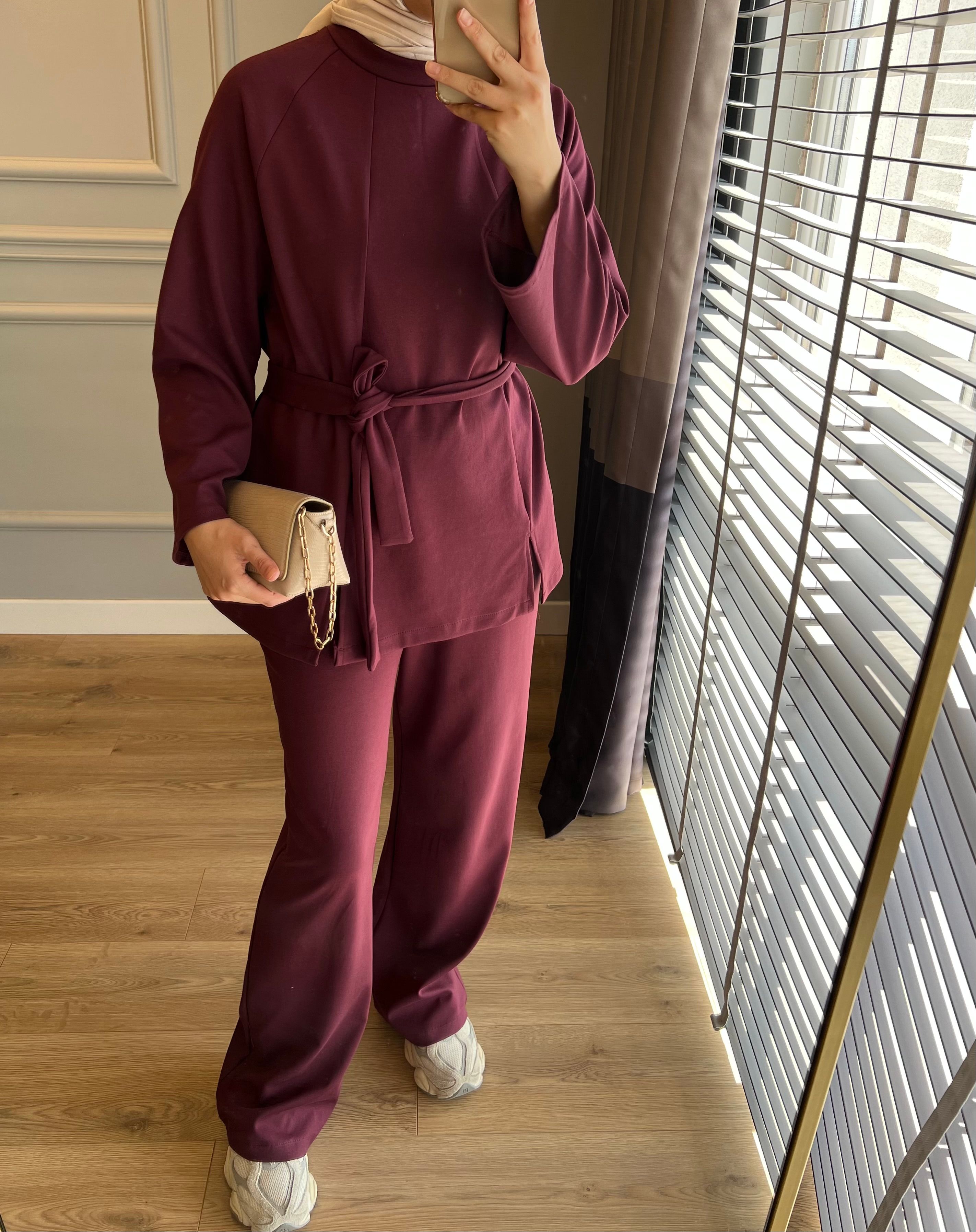 Yırtmaçlı Oys Takım Bordo