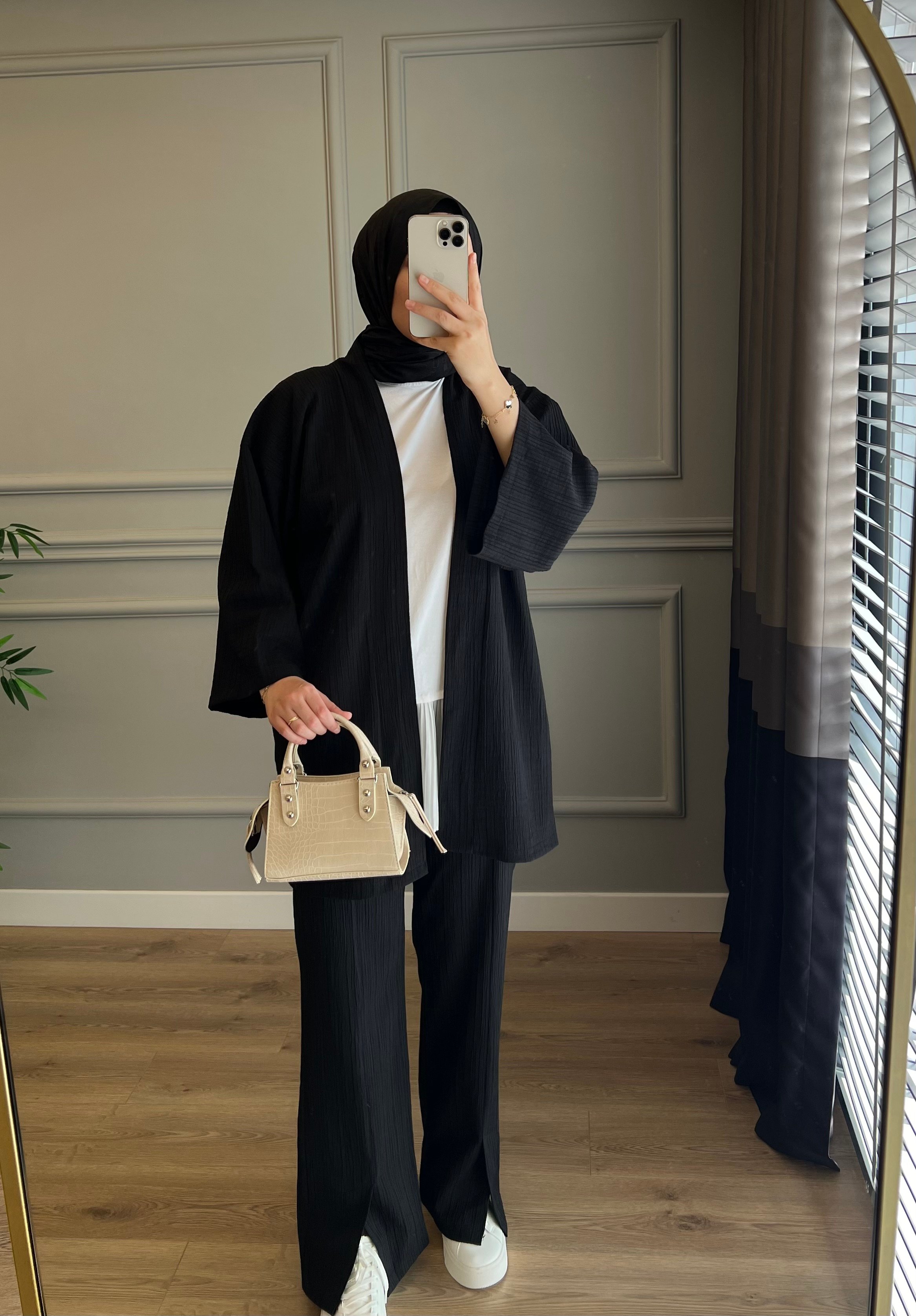 Müslin Kimono Takım Siyah