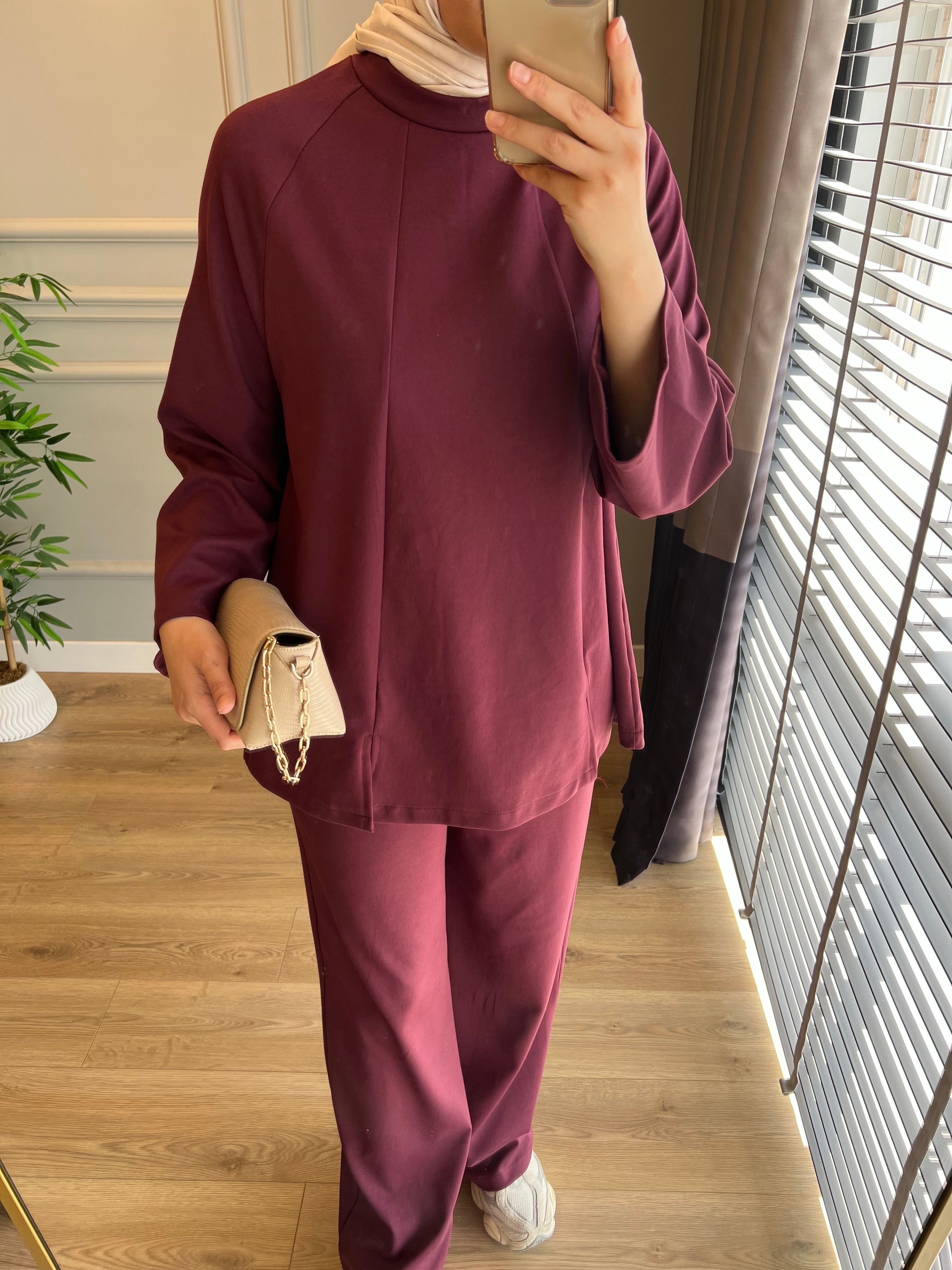 Yırtmaçlı Oys Takım Bordo