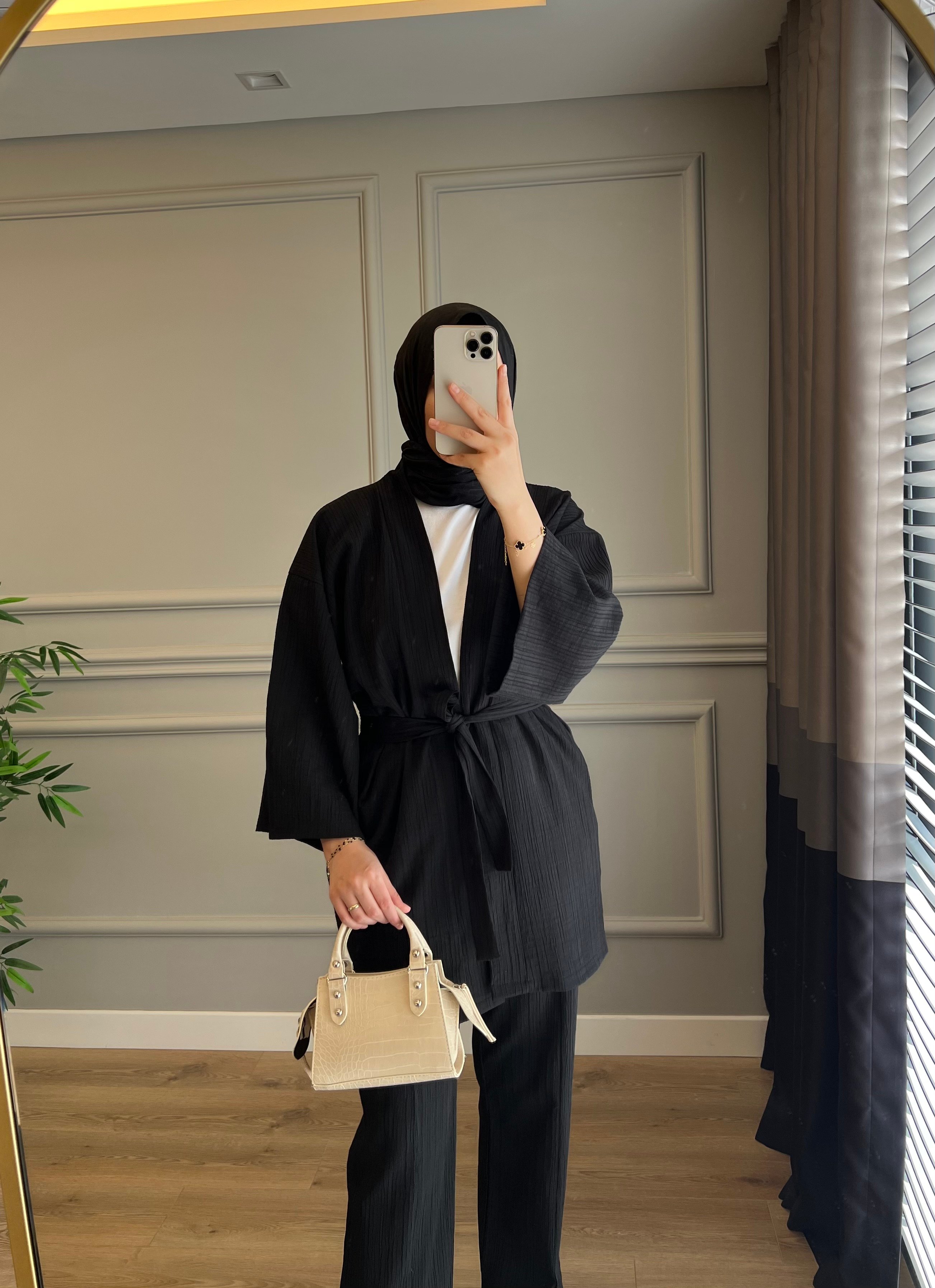 Müslin Kimono Takım Siyah
