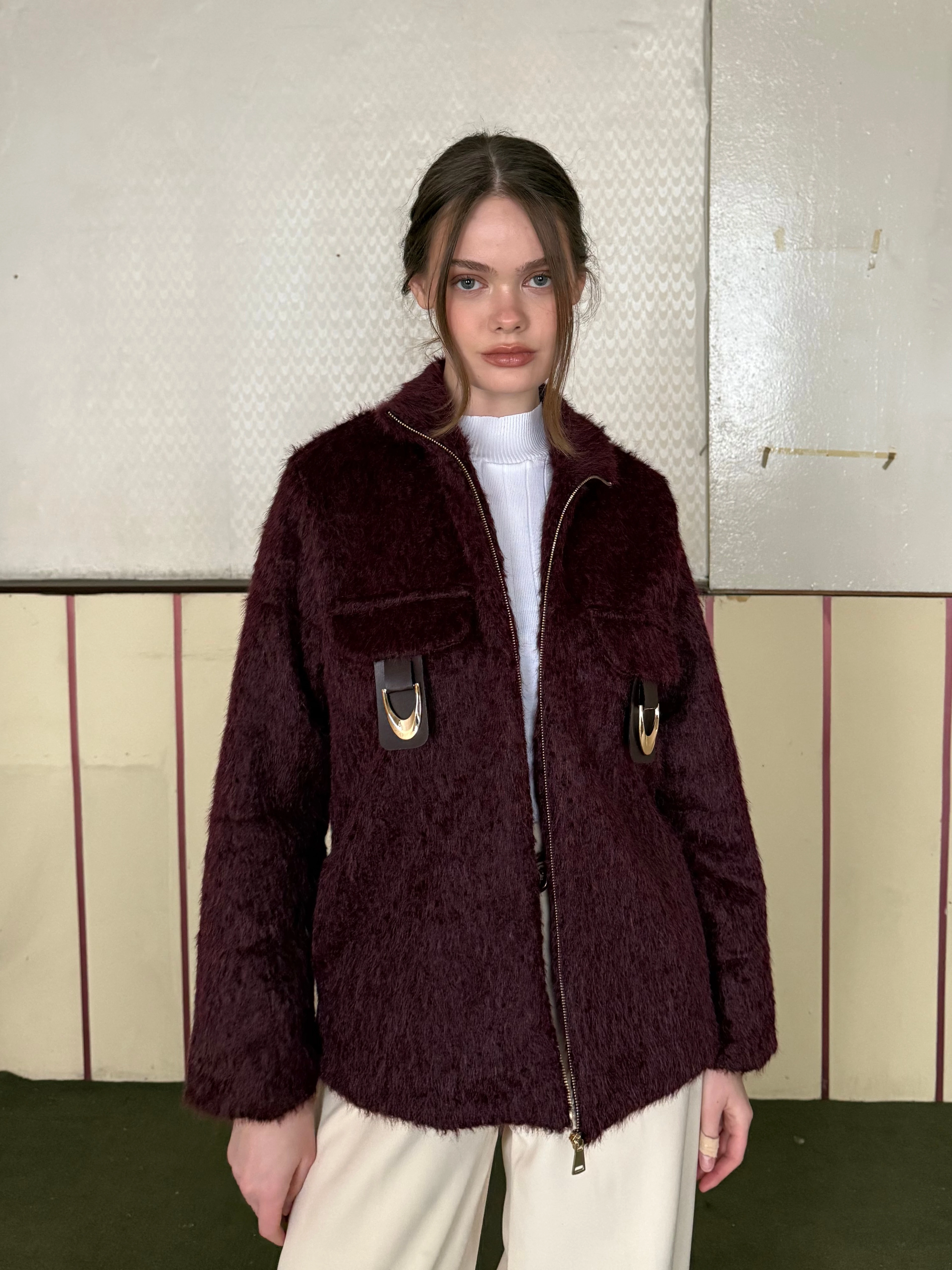 Royal Knit Hırka - Bordo