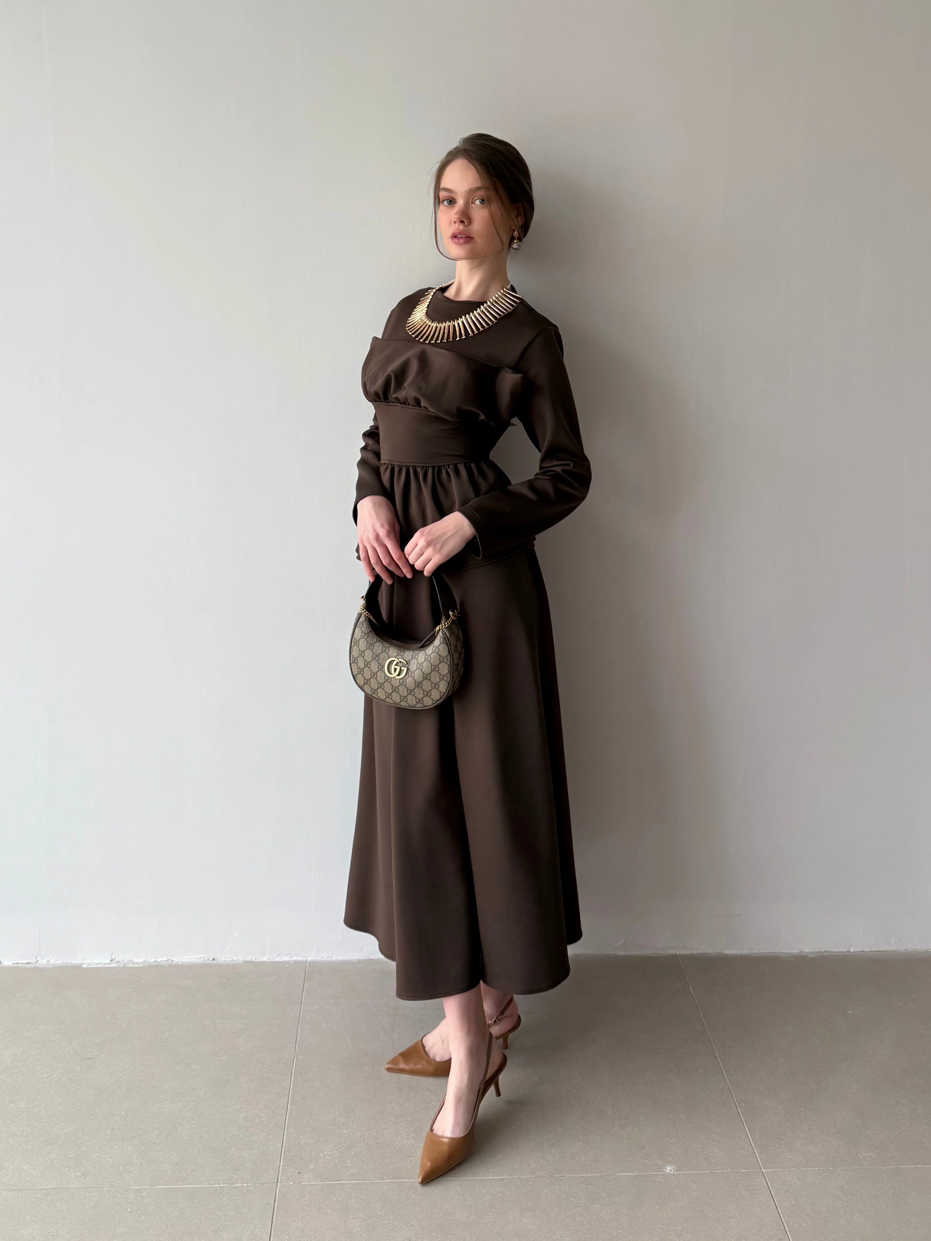 Piraye Etekli Takım - Kahverengi