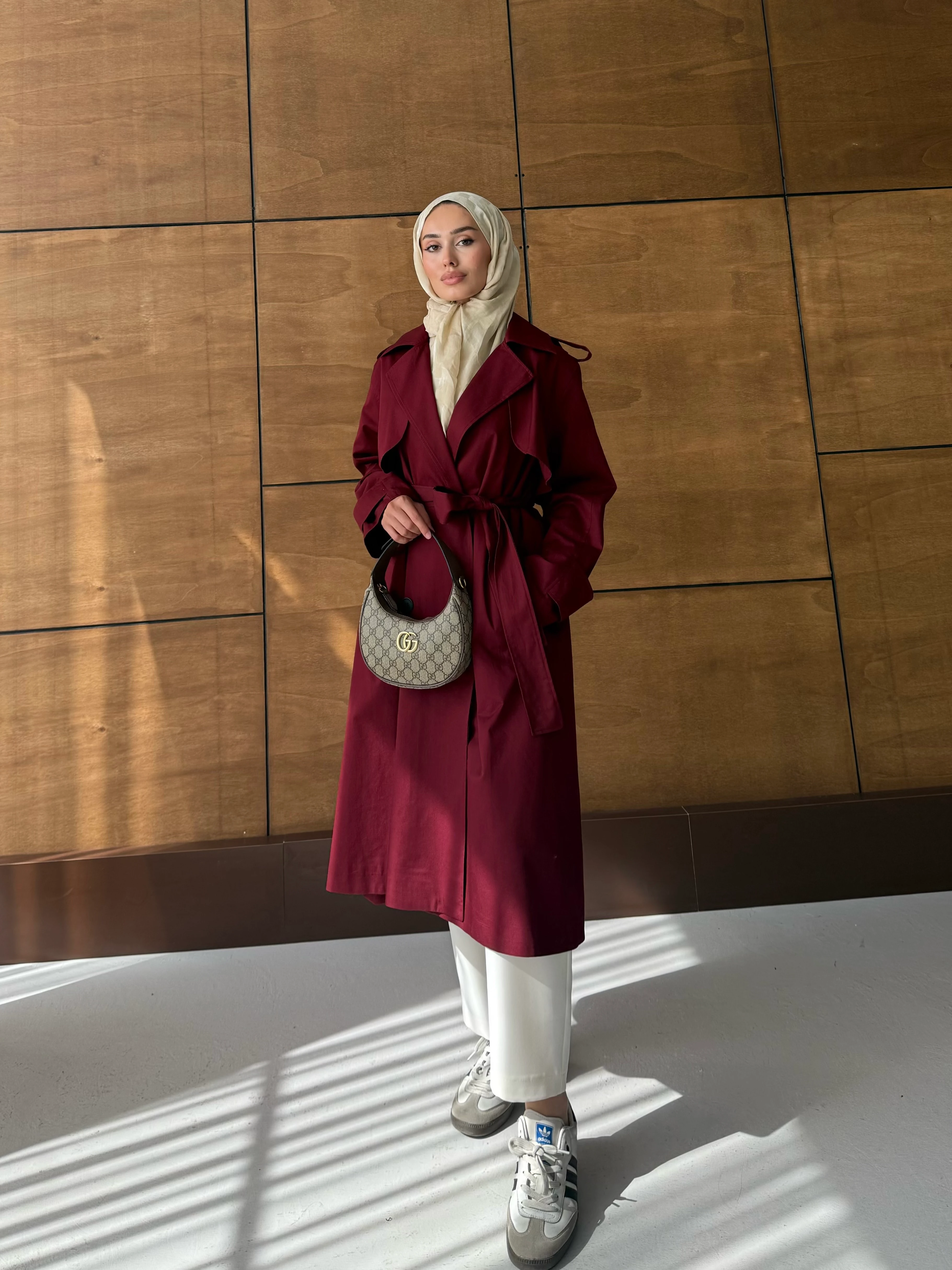 Amal Uzun Trençkot - Bordo