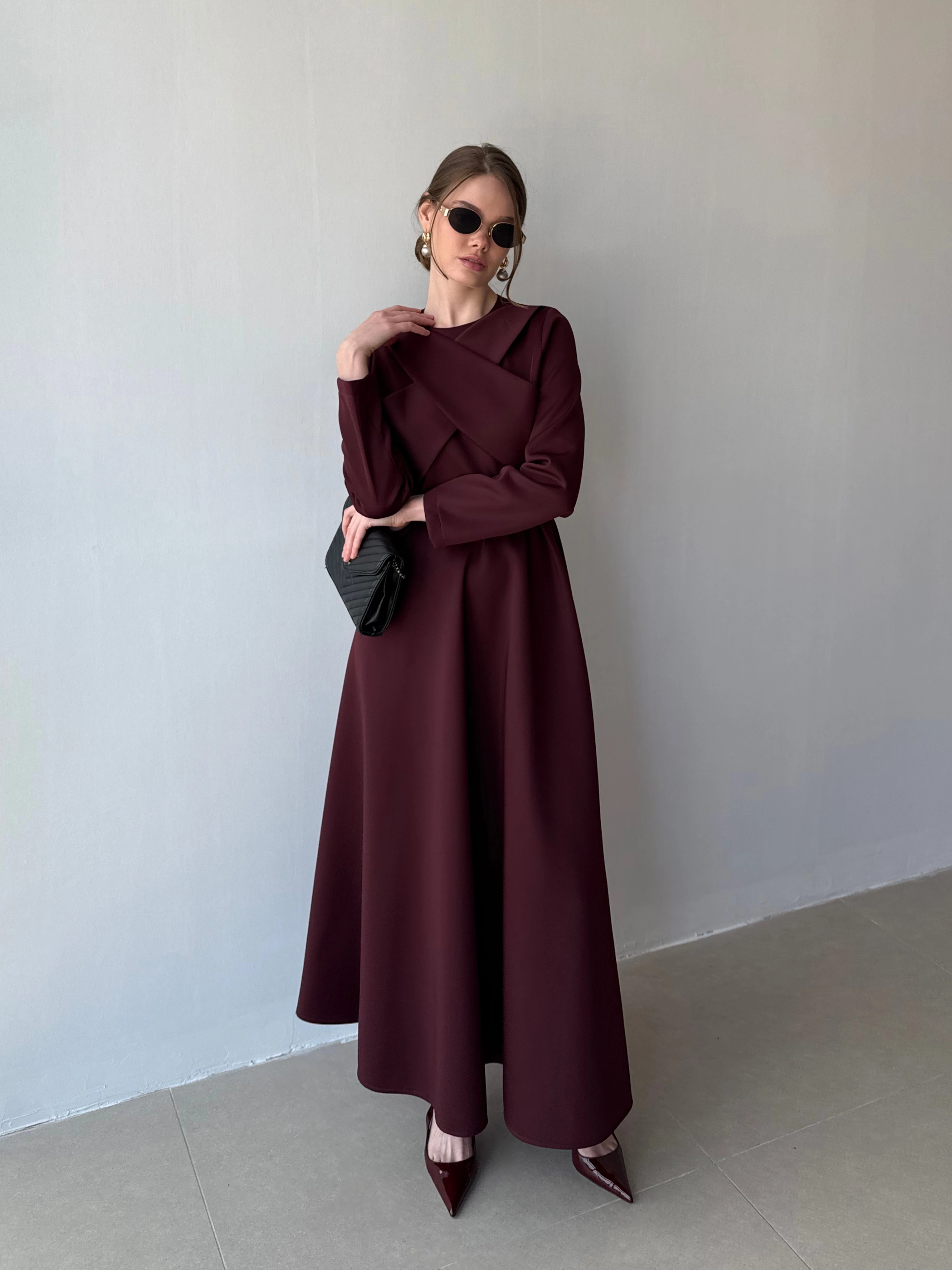 Tafra Scuba Elbise - Bordo