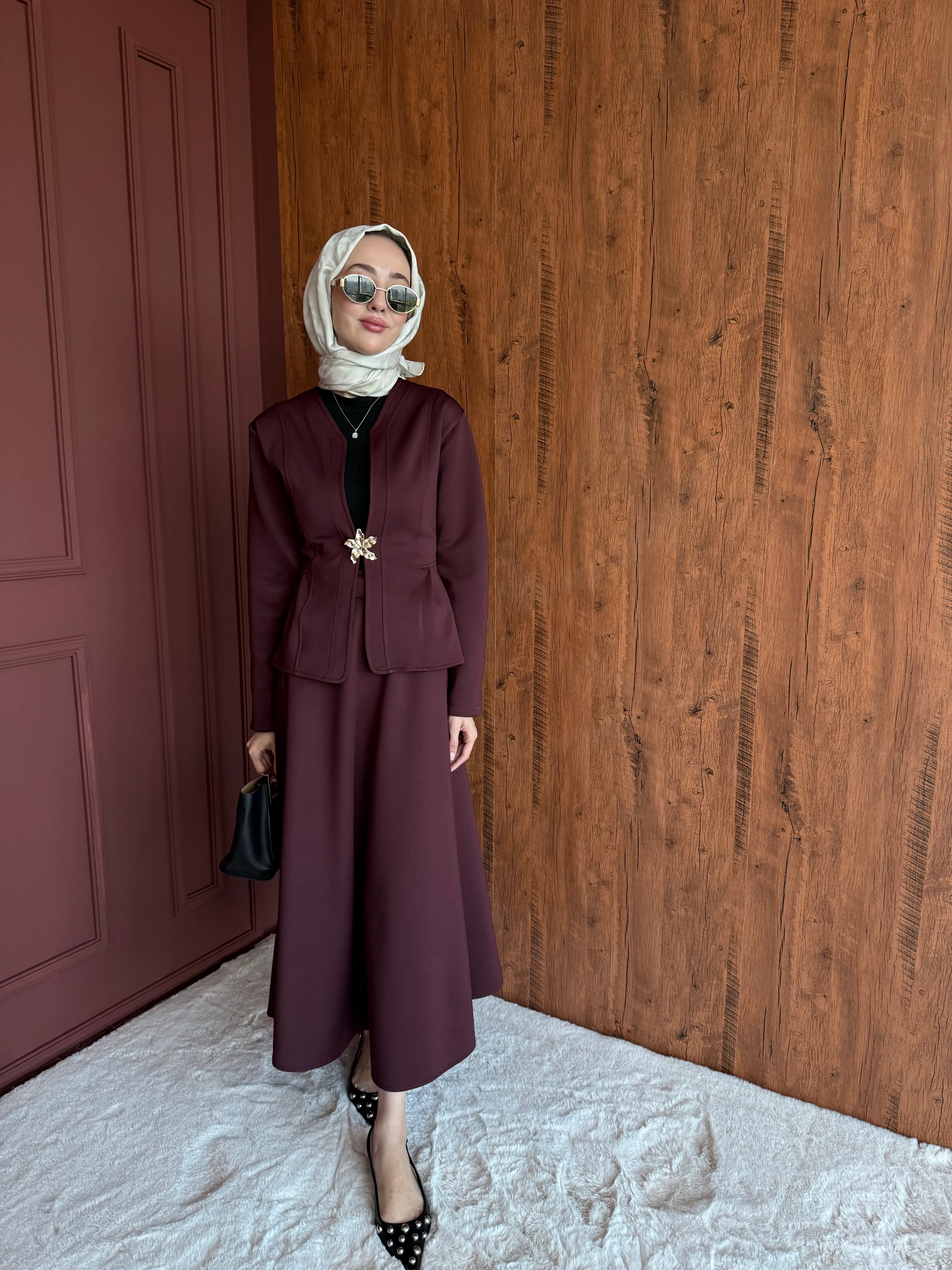 Vanelya Etekli Takım - Bordo