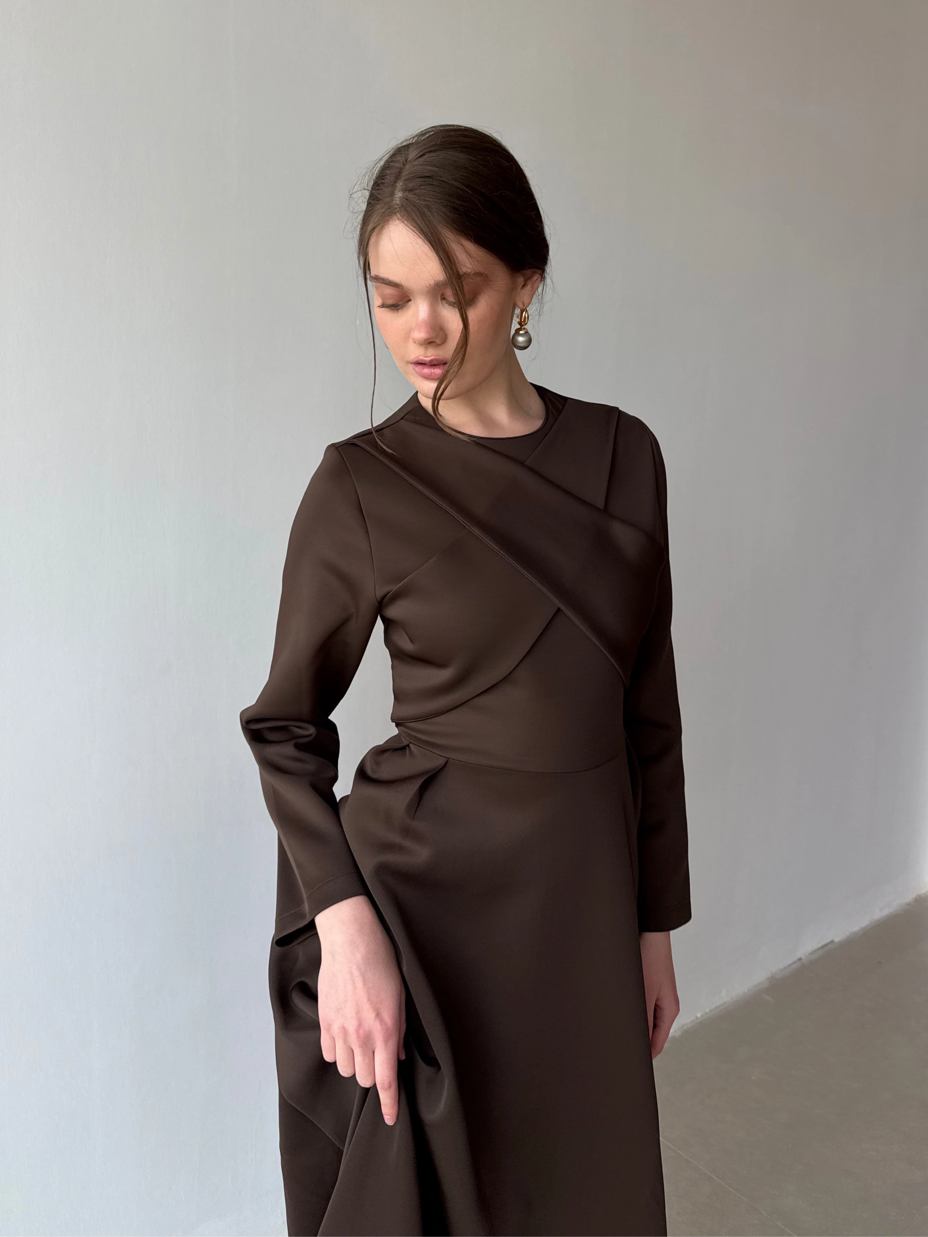 Tafra Scuba Elbise - Kahverengi