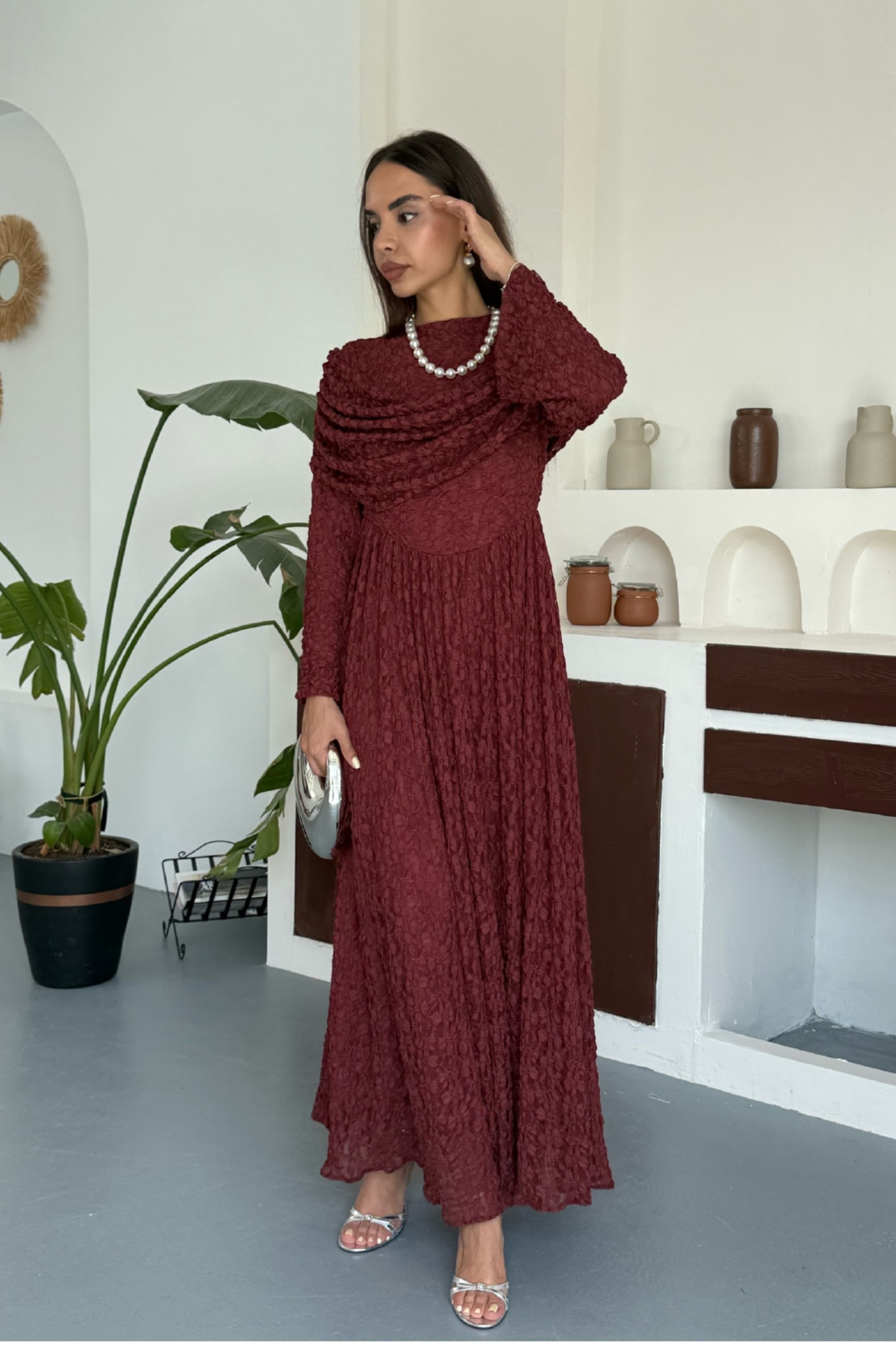 Lunara Dantel Detaylı Elbise (Ön Sipariş) - Bordo