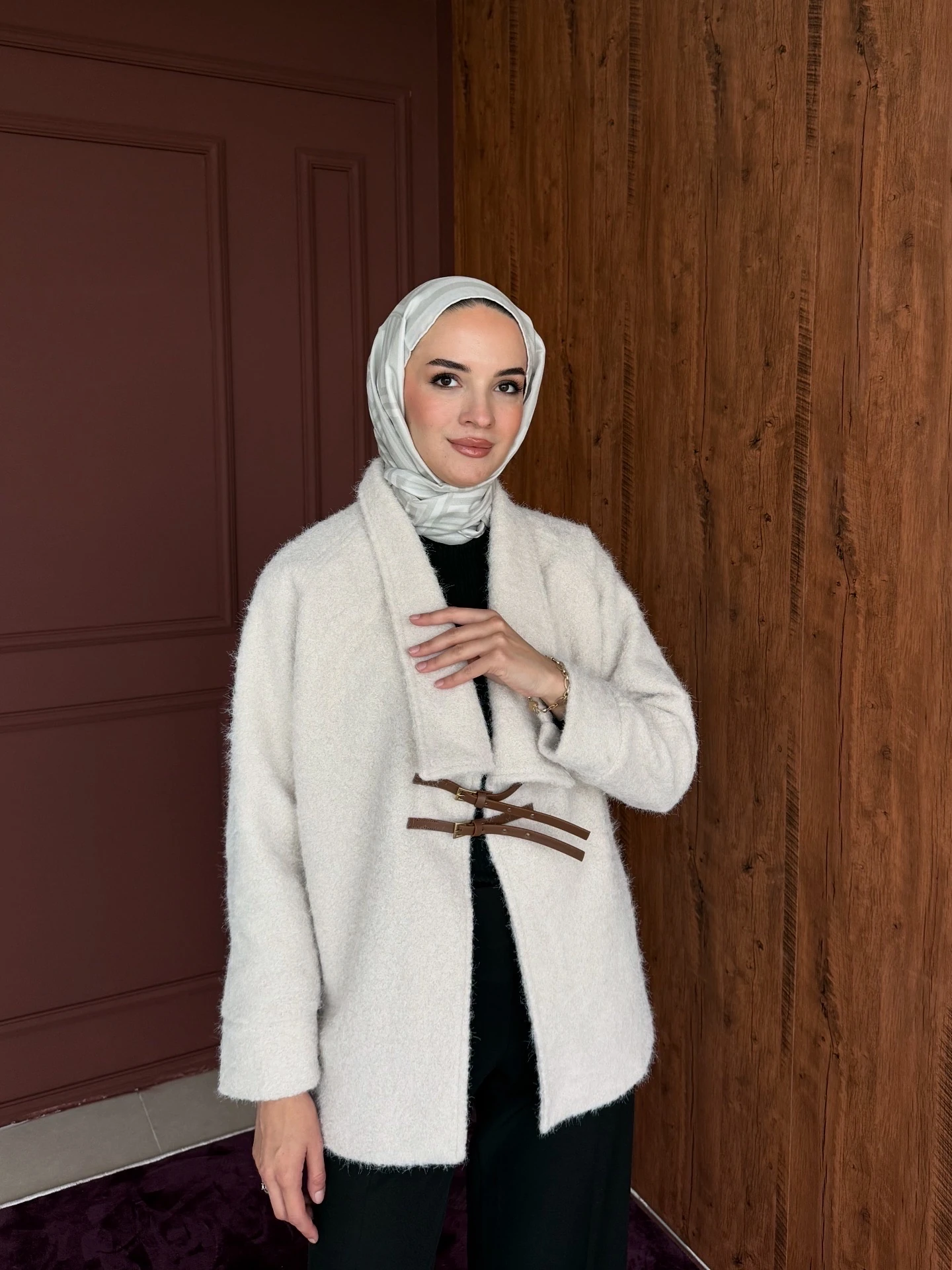 Hera Kemer Tokalı Kaşe Kaban - Taş Rengi