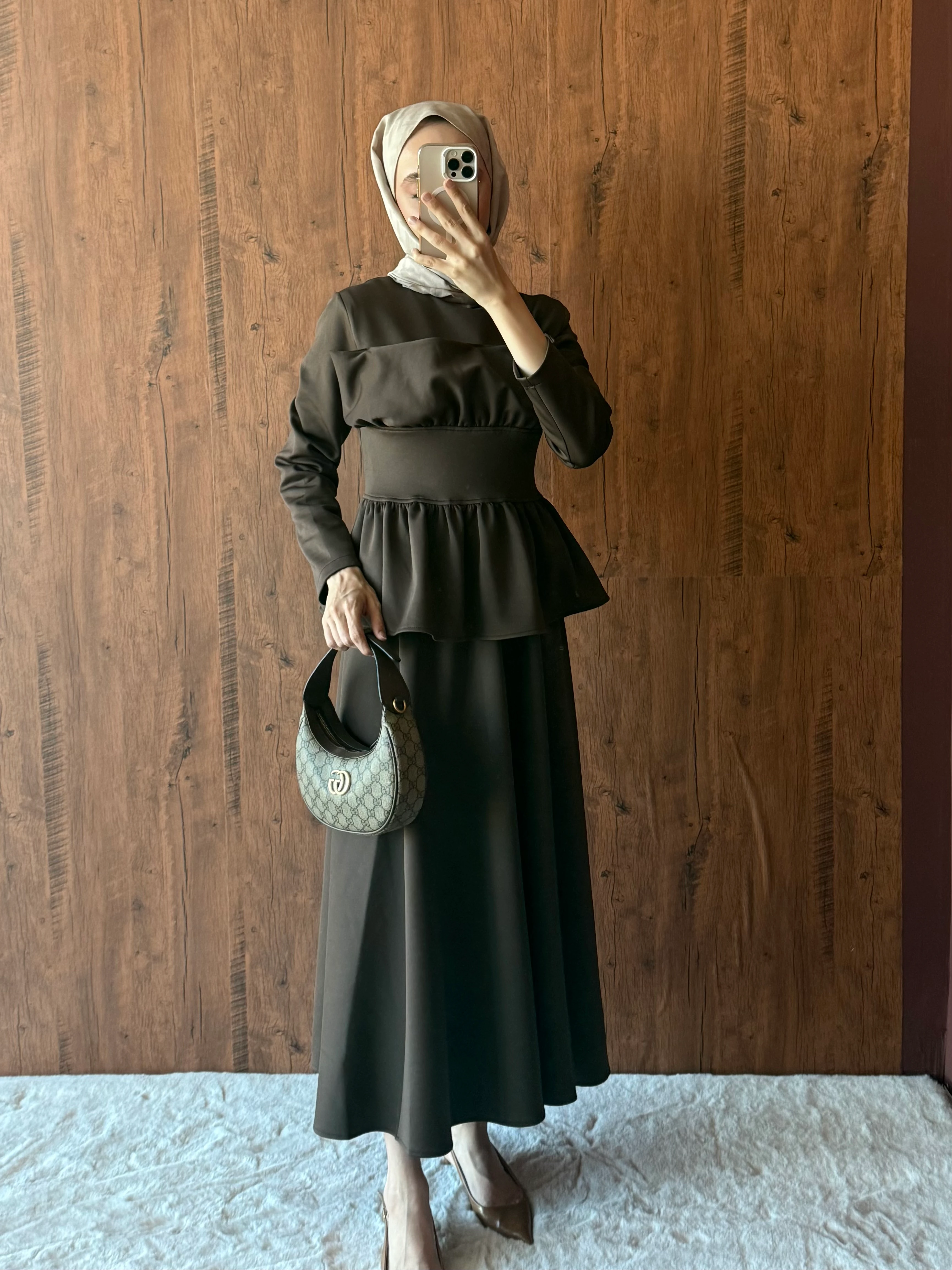 Piraye Etekli Takım - Kahverengi