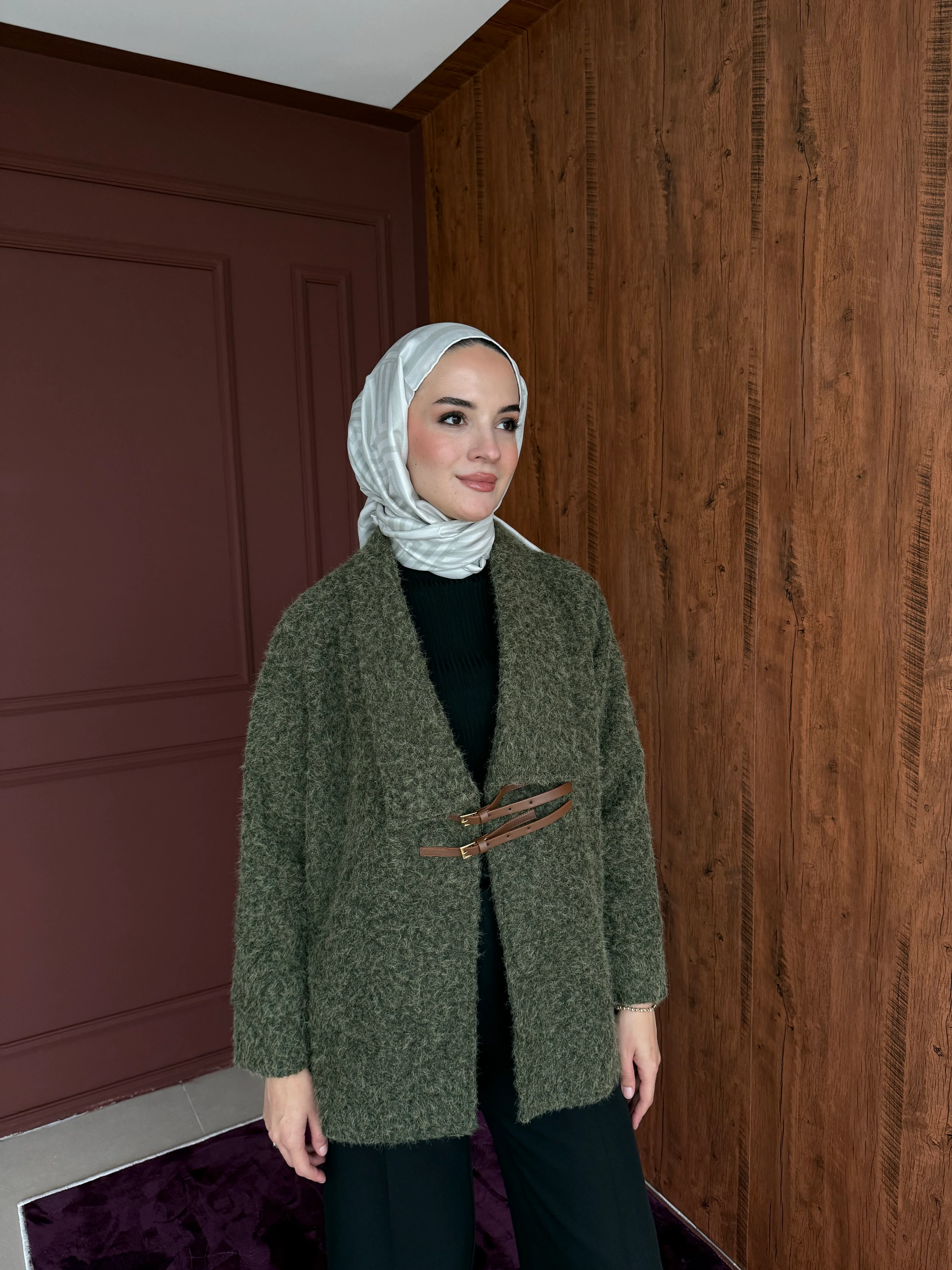 Hera Kemer Tokalı Kaşe Kaban - Yeşil