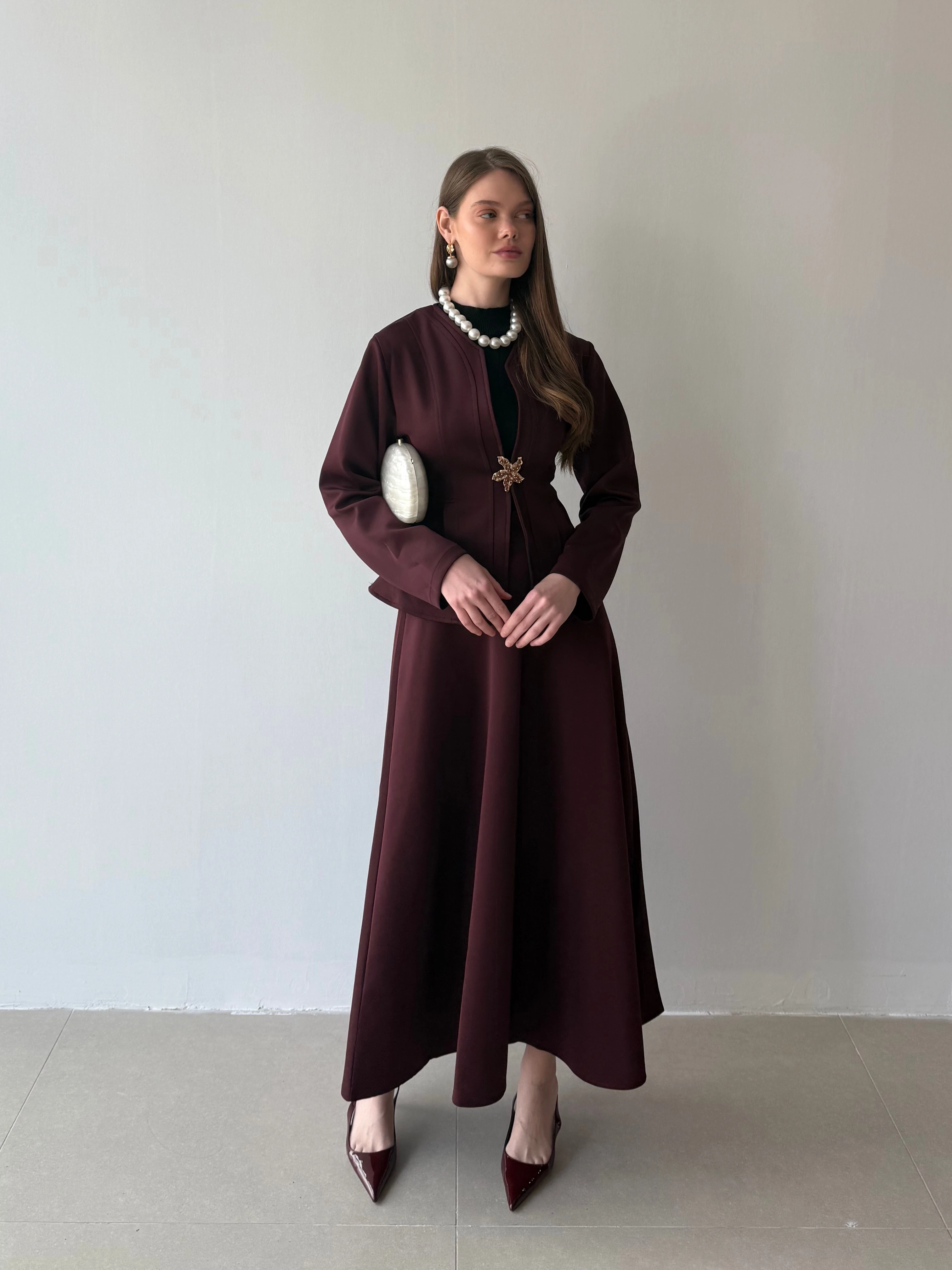 Vanelya Etekli Takım - Bordo