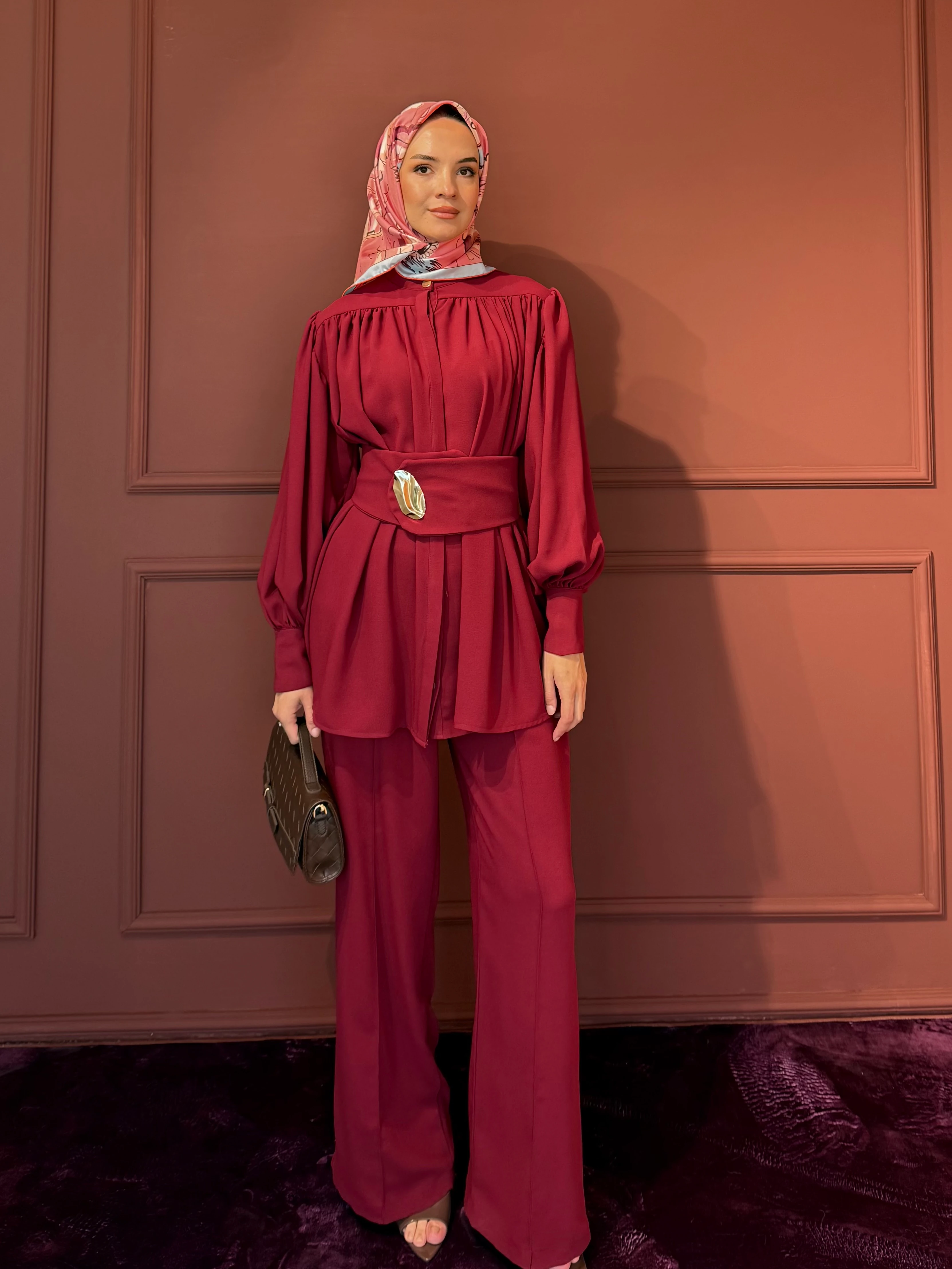 Ziyyet Pantolonlu Takım  - Bordo