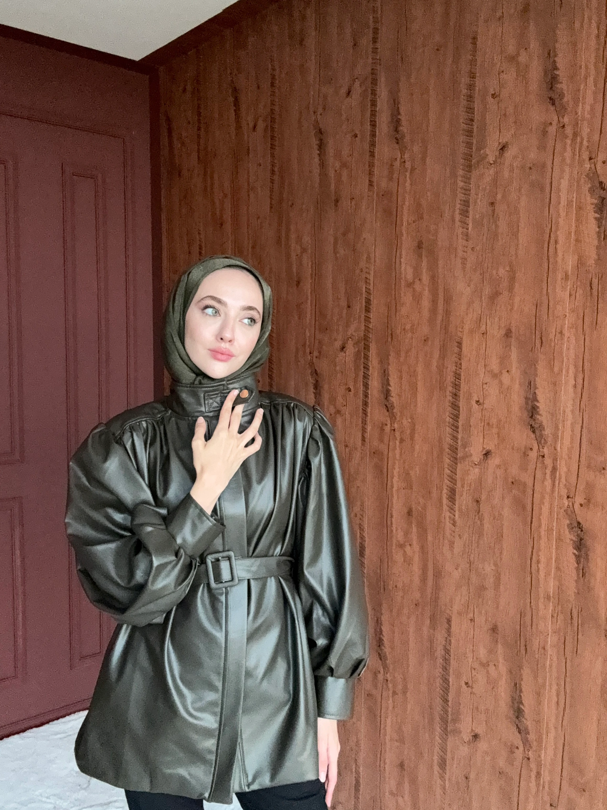 İnora Deri Ceket  - Çağla Yeşili