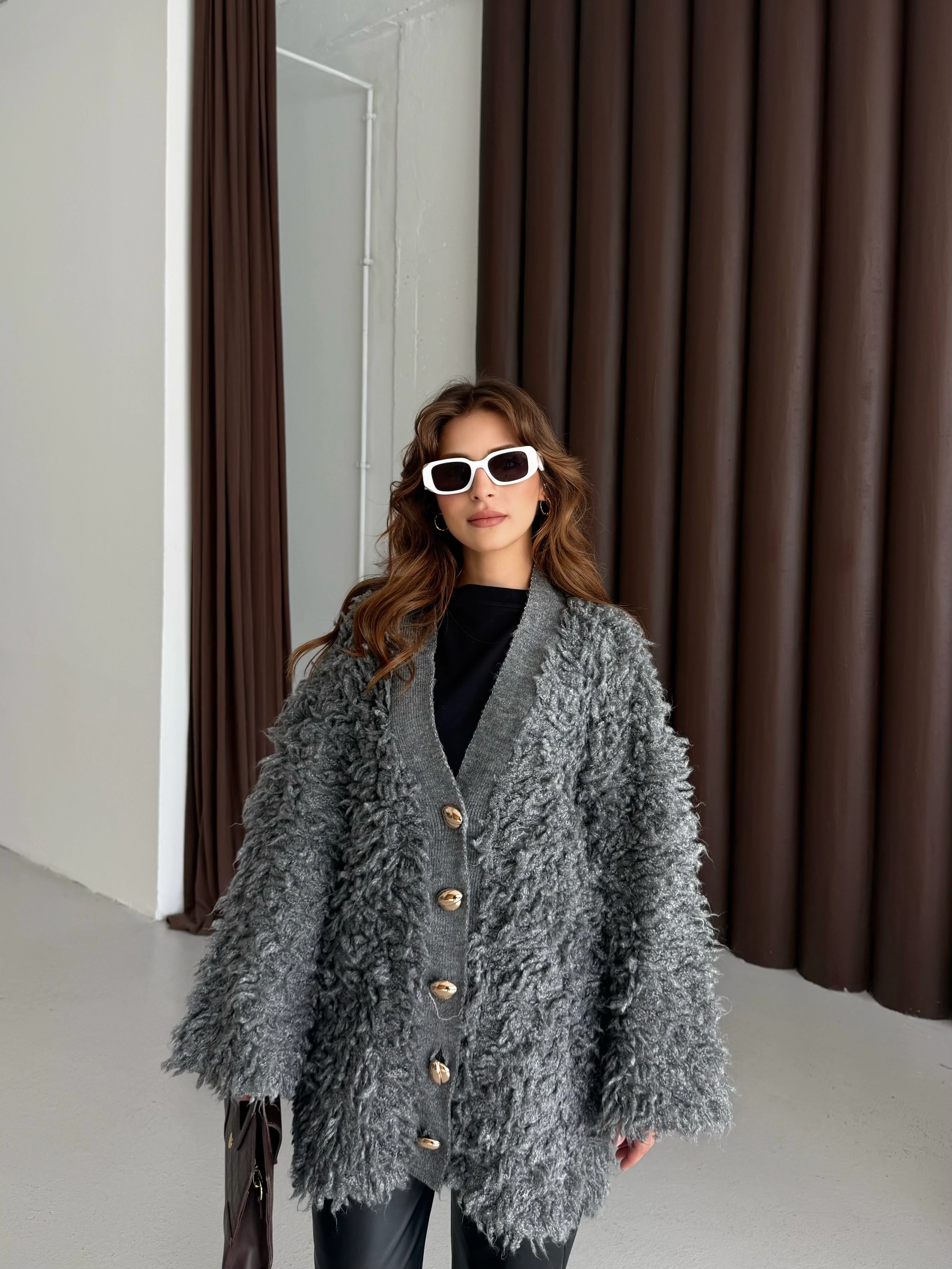 Sofia Saçaklı Hırka - Gri