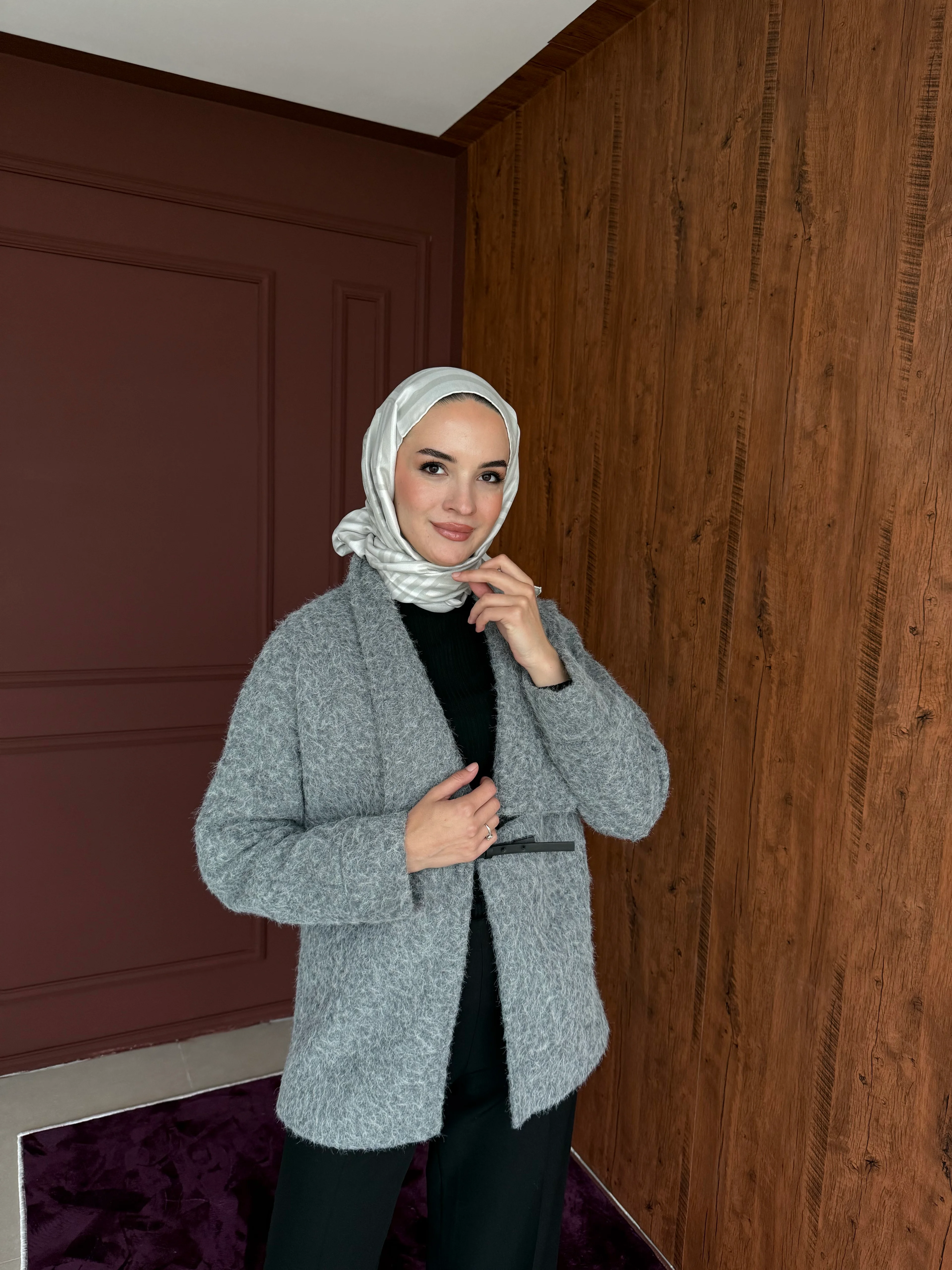 Hera Kemer Tokalı Kaşe Kaban - Gri