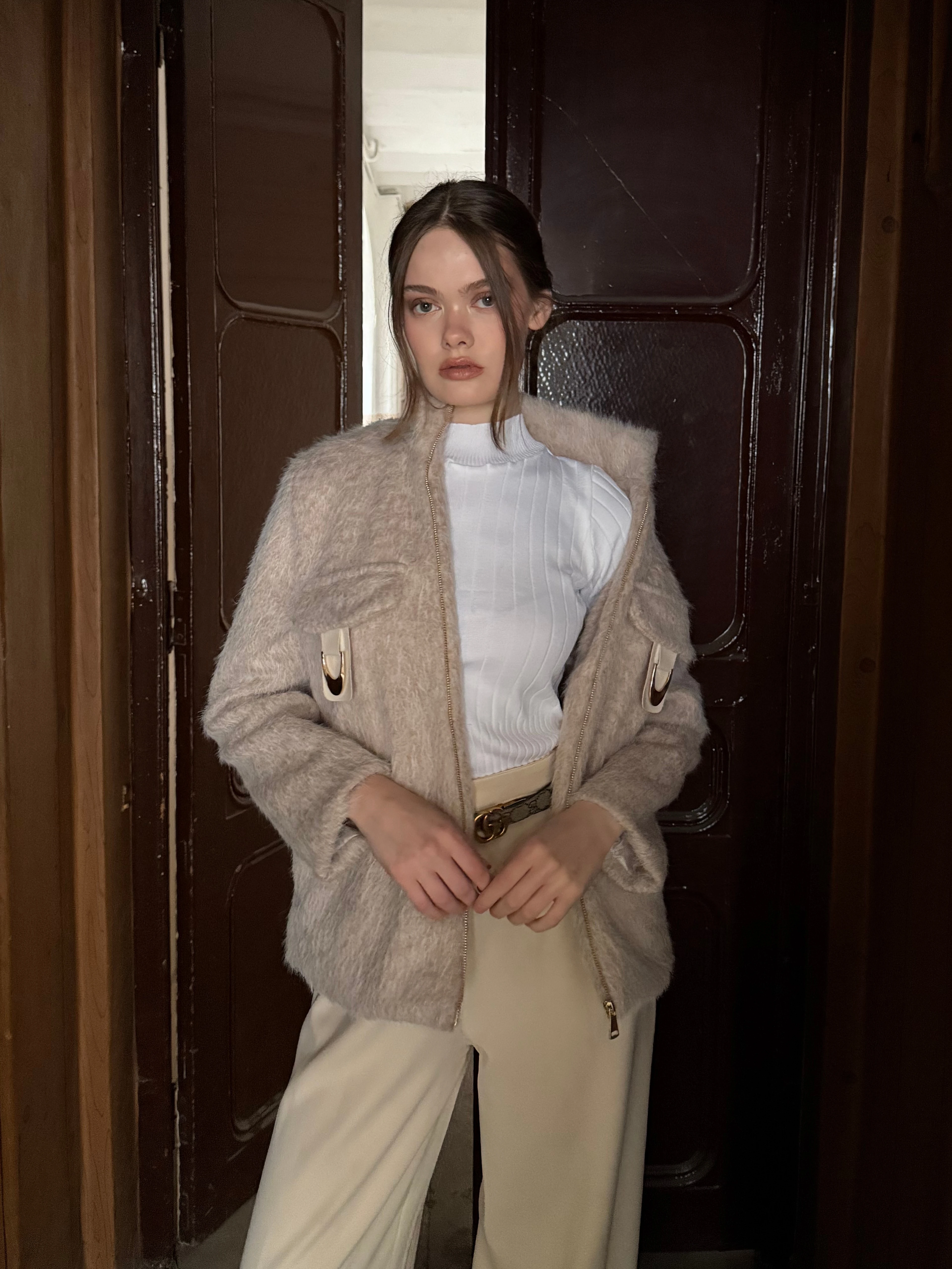 Royal Knit Hırka - Taş Rengi