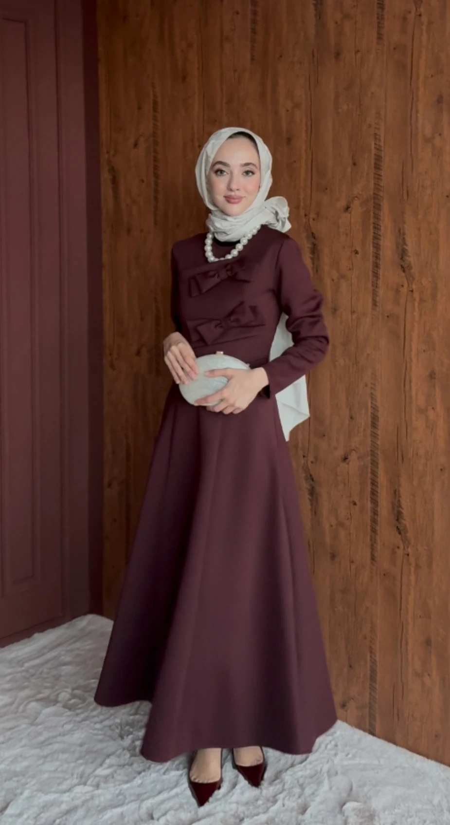 Nare Scuba Elbise - Bordo