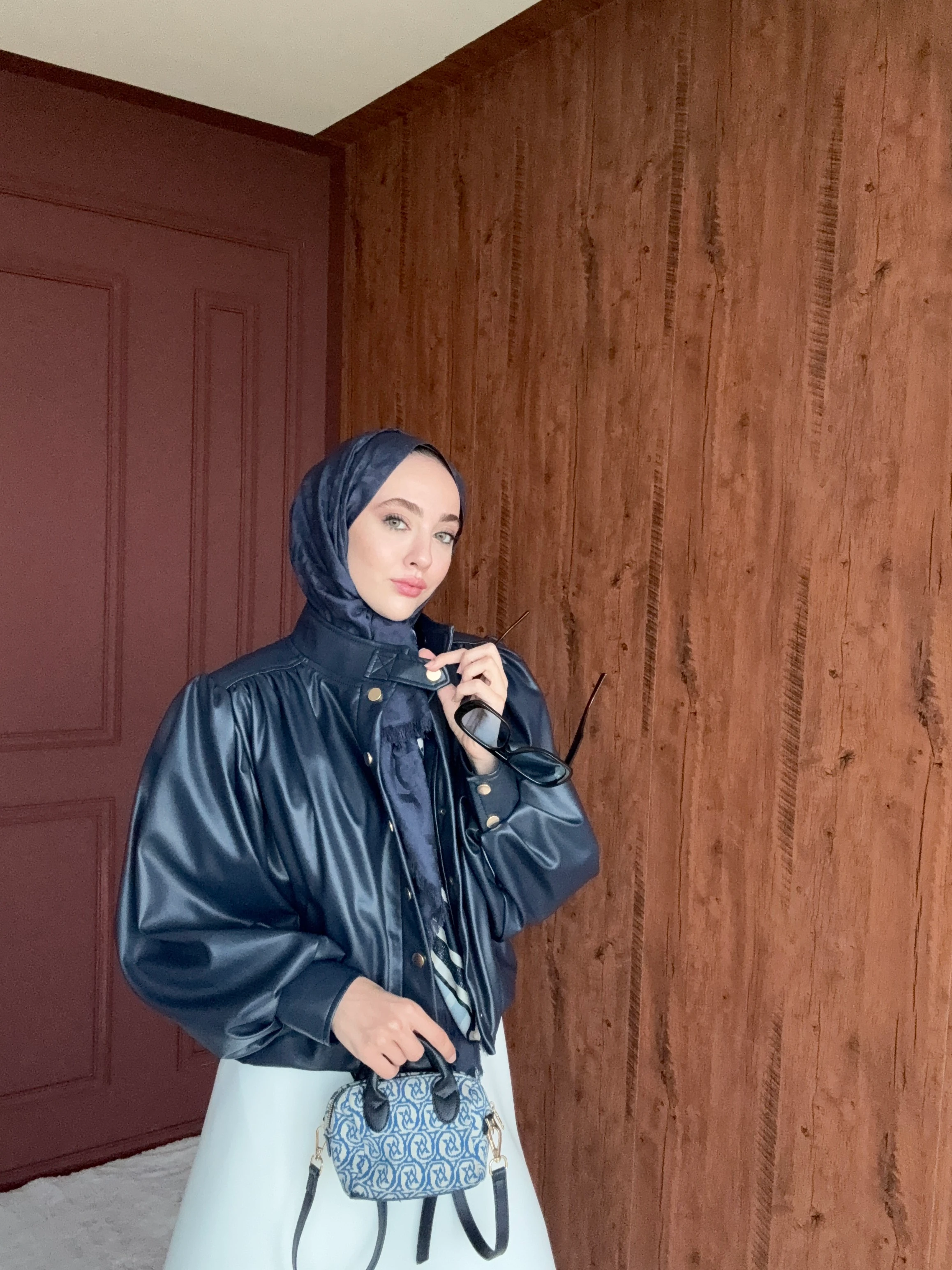 Desina Deri Ceket Crop - Lacivert