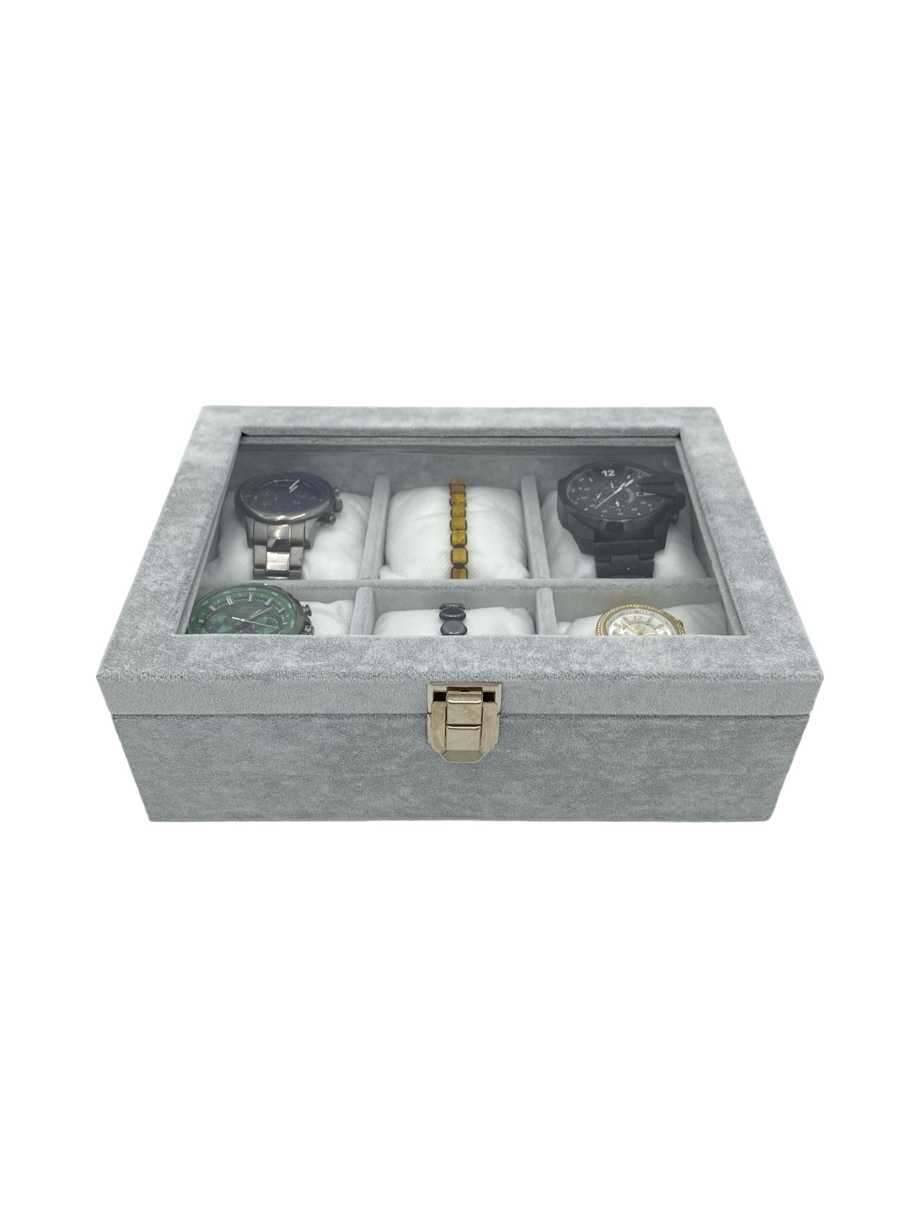 Saat Kutusu 6 Lı Camlı Süet Gri