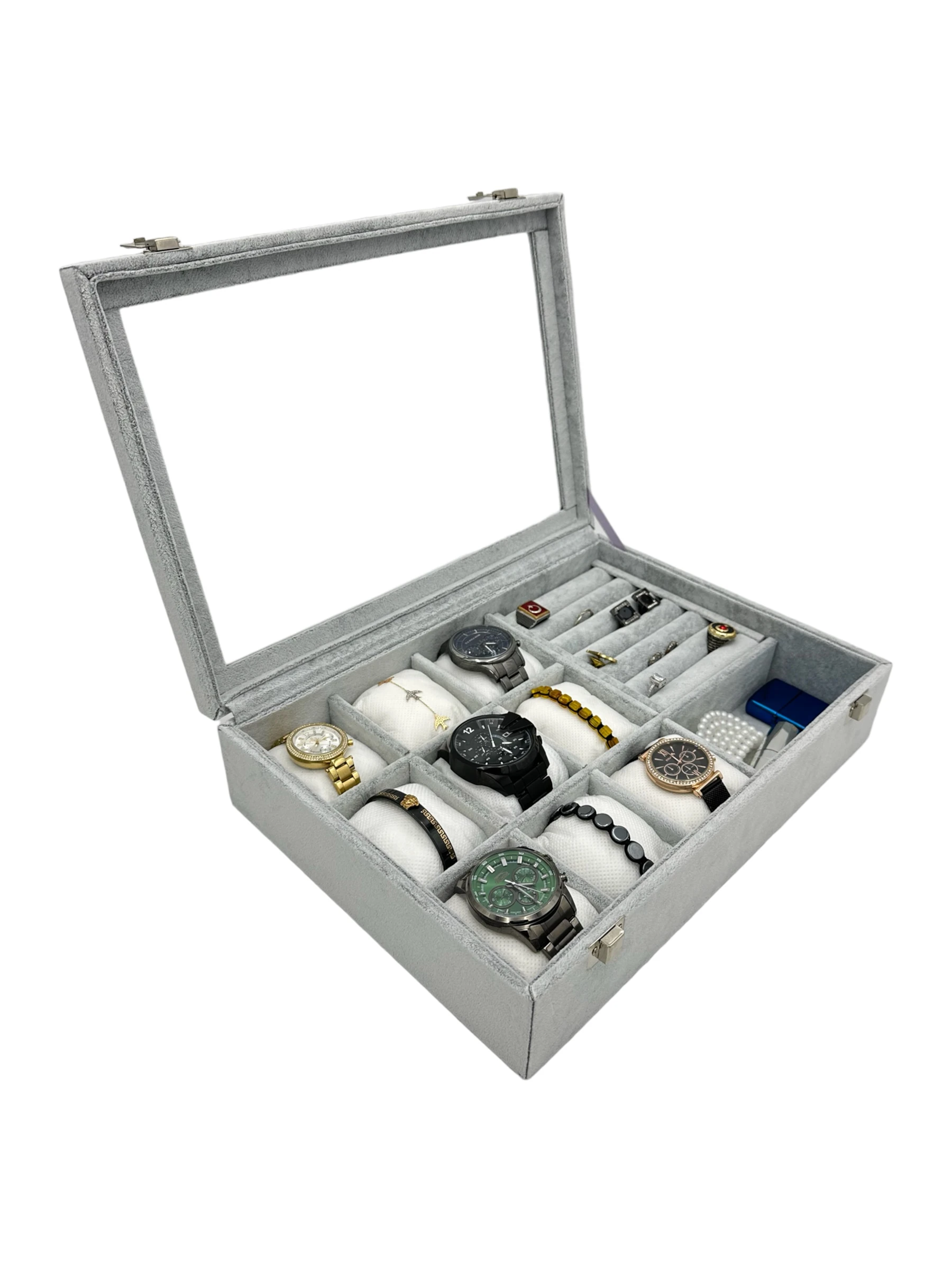 Karışık Takı Kutusu Gri Süet