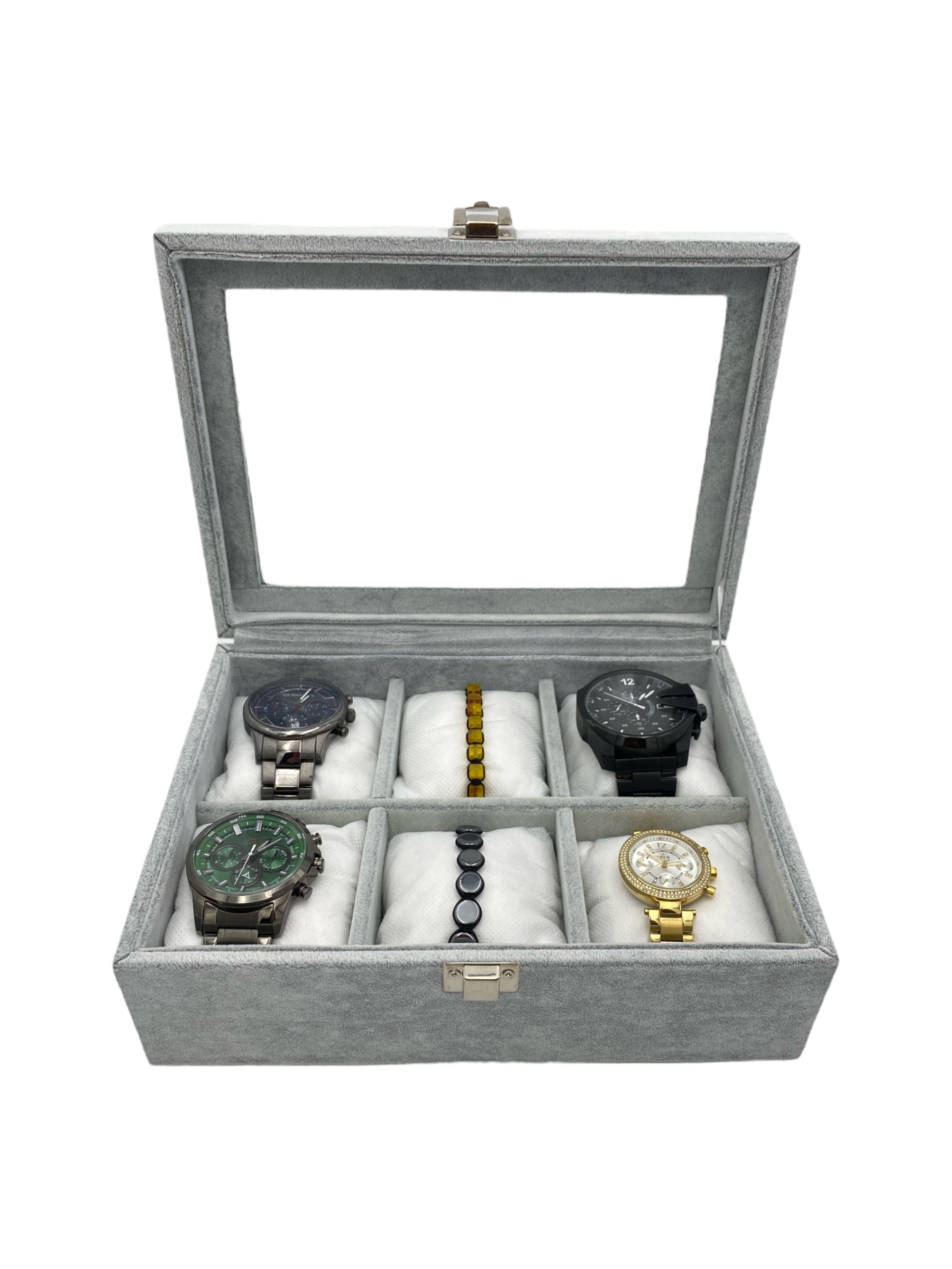 Saat Kutusu 6 Lı Camlı Süet Gri