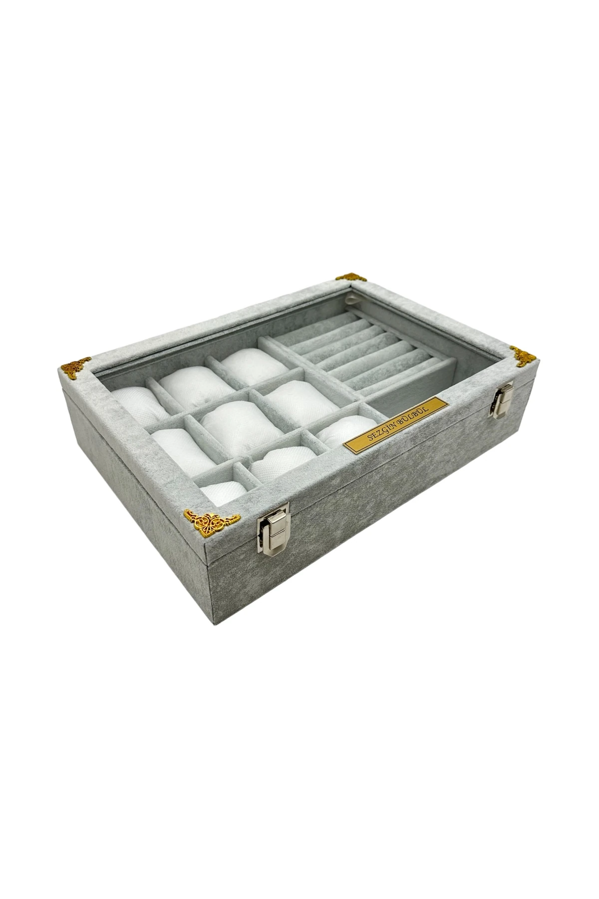 Karışık Takı Kutusu Gri Süet