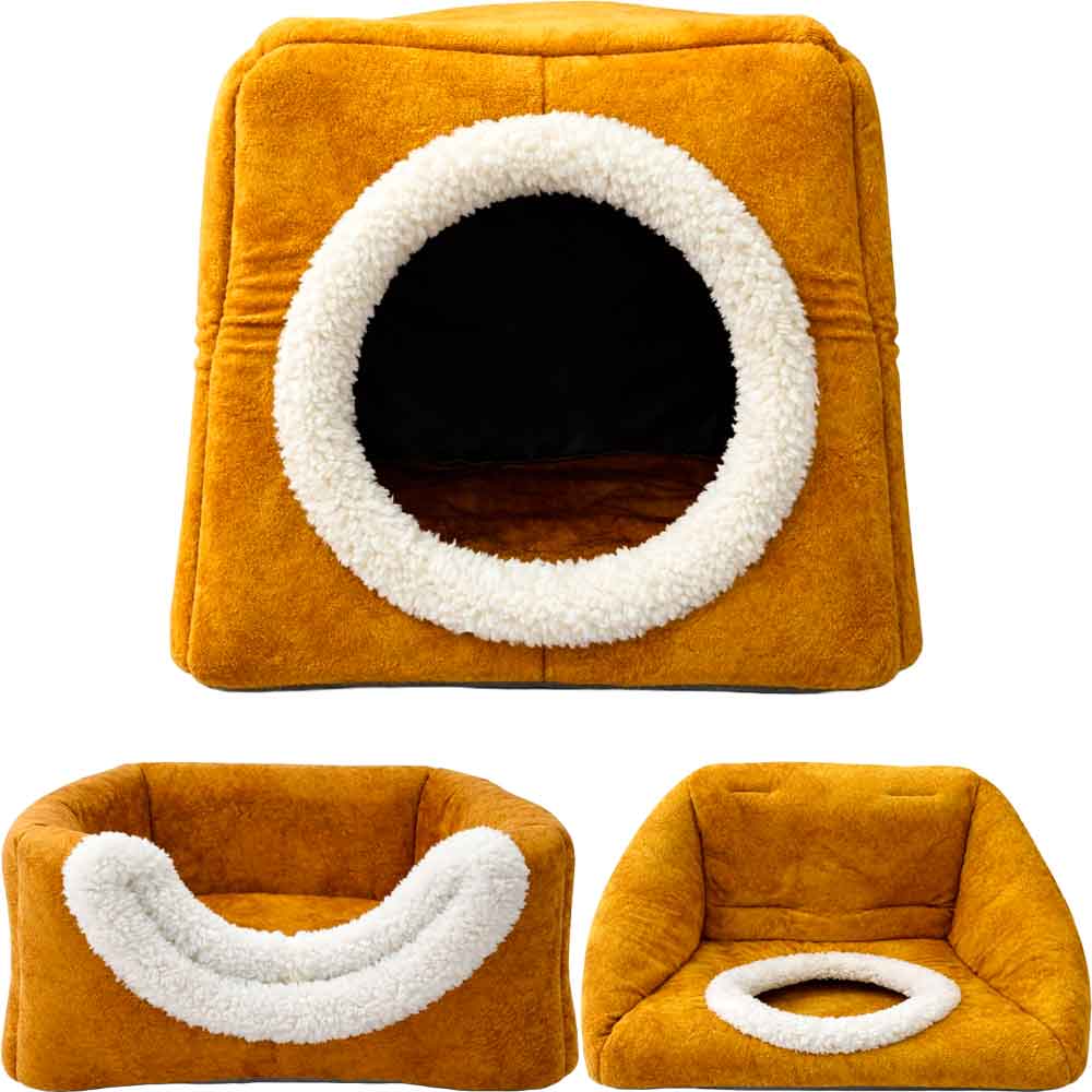 Pet Pretty Kedi Köpek İçin Comfort Üç Fonksiyonlu Yatak Hardal 42x42x23 Cm