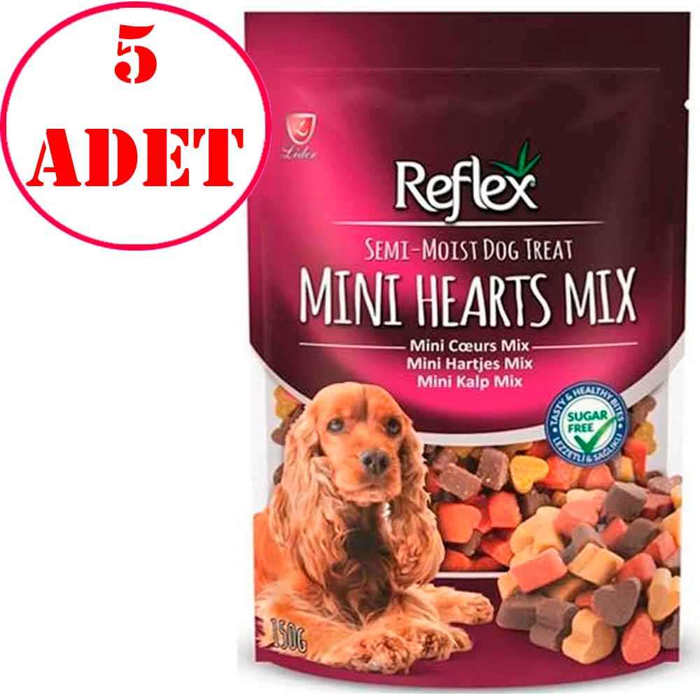 Reflex Karışık Renkli Mini Kalpli Yumuşak Köpek Ödülü 150 Gr 5 Adet