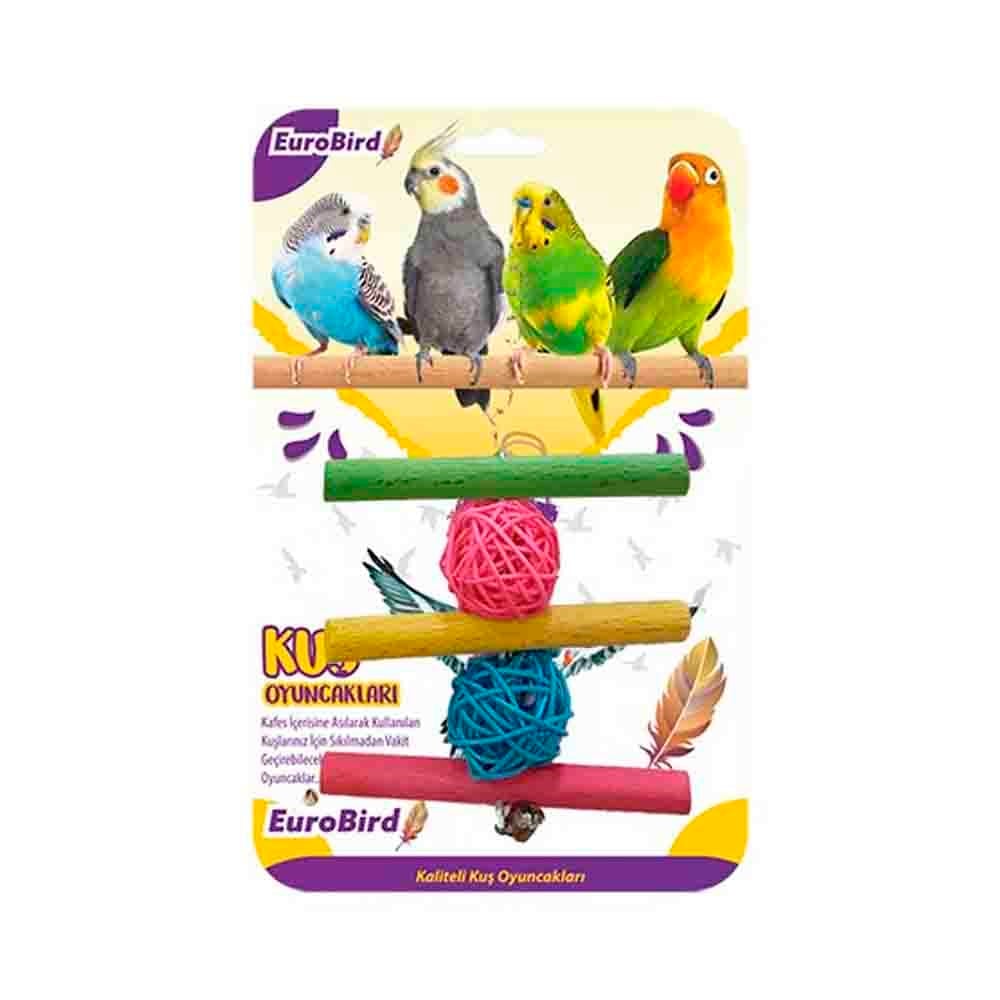 EuroBird Renkli Üç Basamaklı Tahta Merdiven Salıncak Kuş Oyuncağı