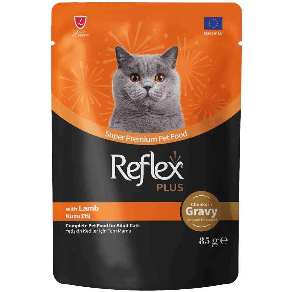 Reflex Plus Sos İçinde Et Parçacıklı Kuzu Etli Yetişkin Kedi Konservesi 85 Gr