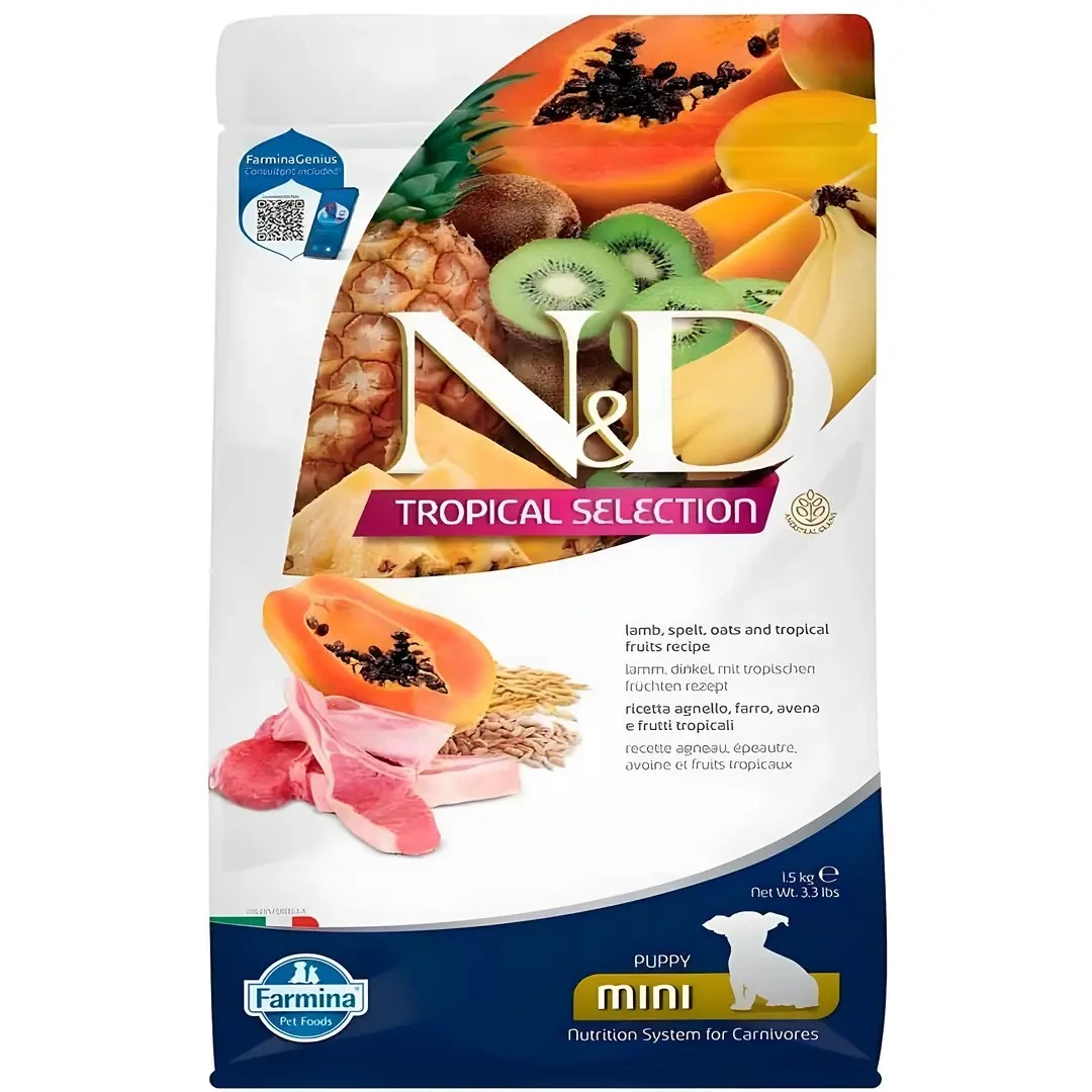 ND Tropical Meyveli Mini Irk Yavru Köpek Maması Kuzu Etli 1,5 Kg