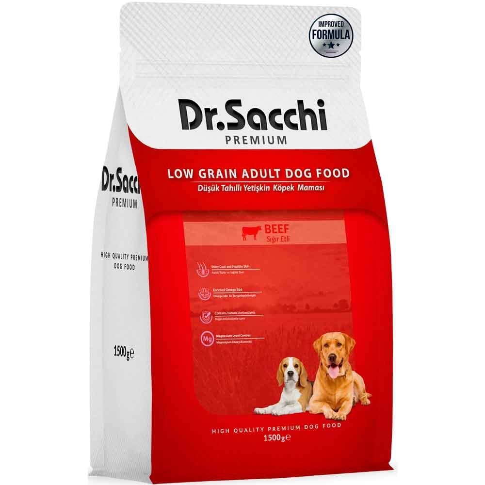 Dr. Sacchi Köpek Maması Düşük Tahıllı Biftekli 1,5 Kg