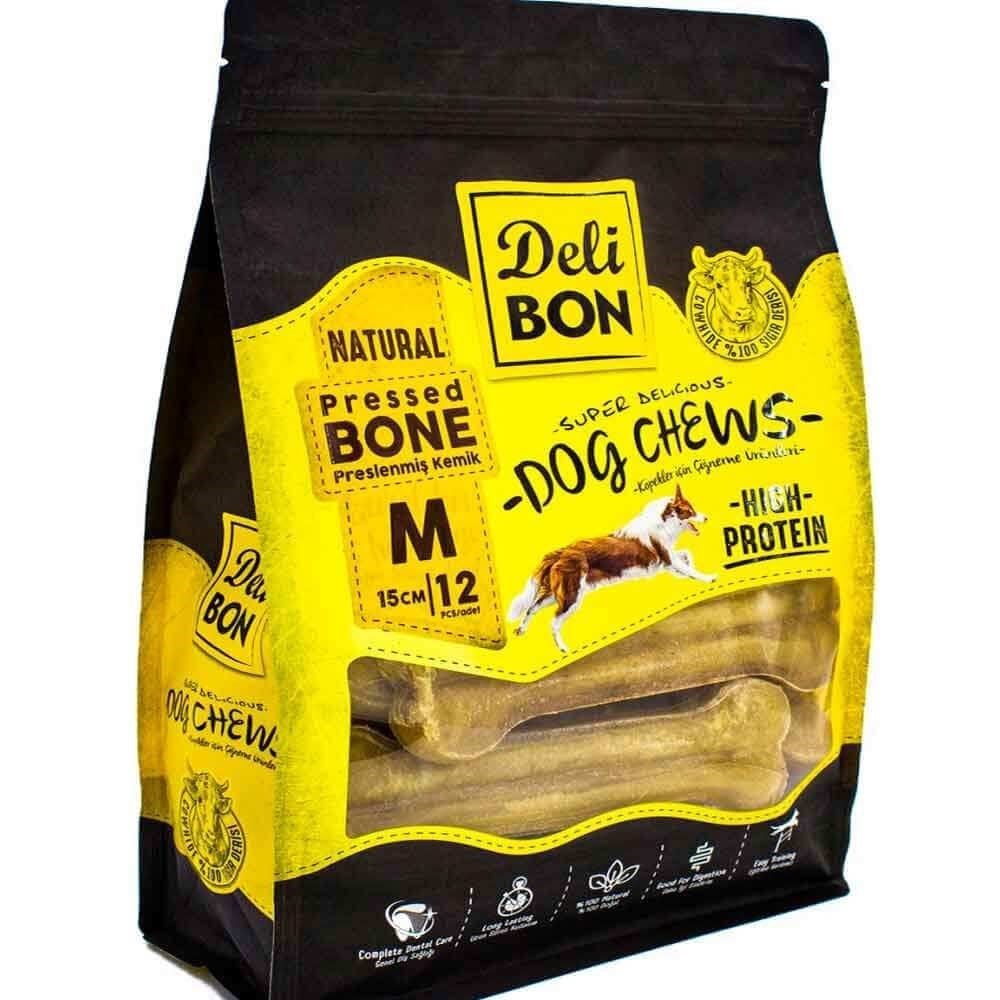 DeliBon Deri Press Köpek Kemik 15 Cm 12 Li Paket Natural