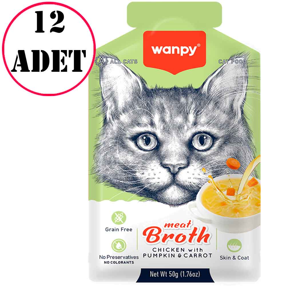 Wanpy Tavuk Etli Bal Kabaklı ve Havuçlu Tahılsız Kedi Çorbası 50 Gr 12 Ad
