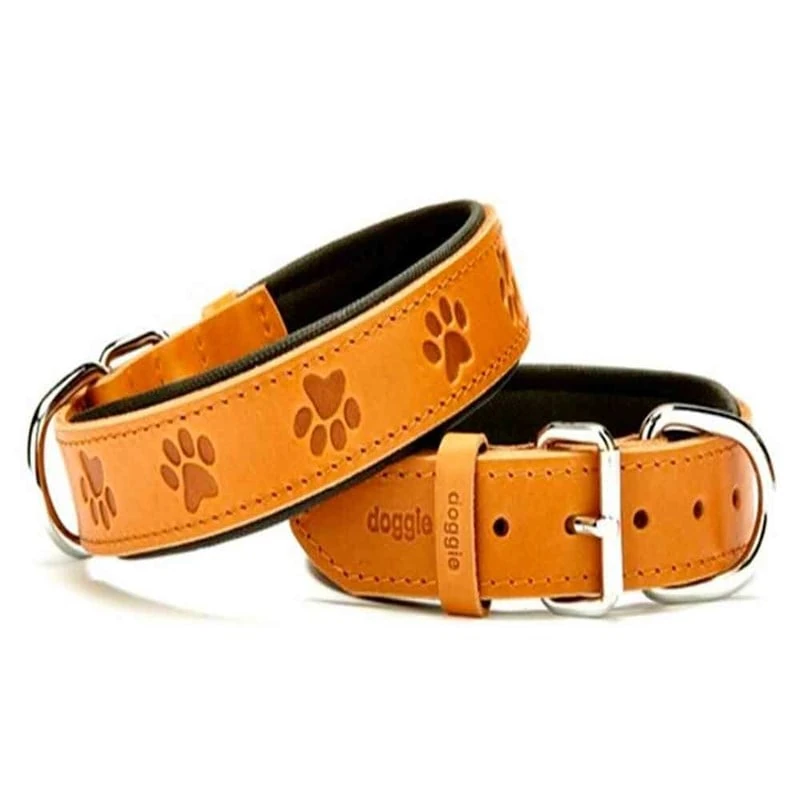 Doggie Comfort Pati Desenli Deri Boyun Tasması Kamel SBT-3536