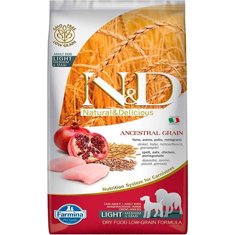 ND Düşük Tahıllı Light Maxi İri ve Orta Irk Tavuklu Narlı Yetişkin Köpek Maması 12 Kg
