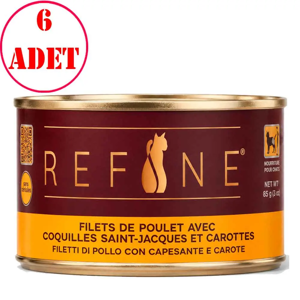 Refine Kısırlaştırılmış Kedi Konservesi Deniz Taraklı Havuç ve Tavuk 85 Gr 6 Ad