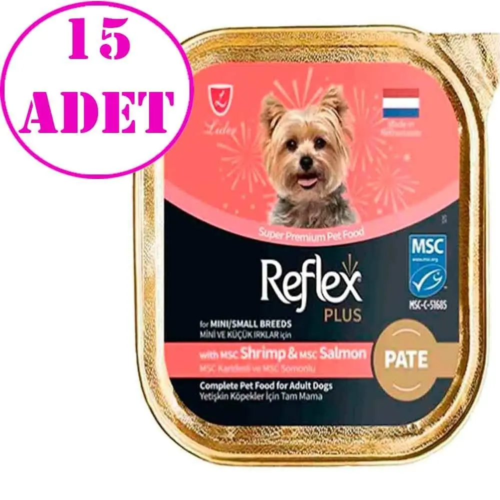 Reflex Plus Pate Karidesli ve Somonlu Küçük Irk Köpek Yaş Maması 85 Gr 15 AD