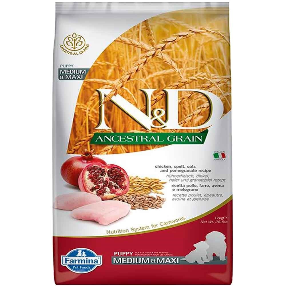 ND Düşük Tahıllı Tavuklu Narlı Medium Maxi Yavru Köpek Maması 12 Kg